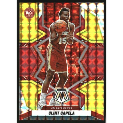 2021-22 Panini Mosaic Mosaic Choice Fusion Red and Yellow #66 Clint Capela