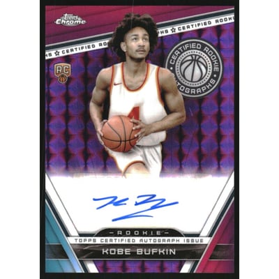 2023-24 Topps Chrome Rookie Autographs Purple Geometric Refractors #CRAKOB Kobe Bufkin