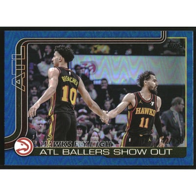 2025-26 Topps Blue Rainbow #282 Hawks Fly High/Zaccharie Risacher/Trae Young