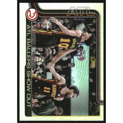 2025-26 Topps Rainbow Foilboard #282 Hawks Fly High/Zaccharie Risacher/Trae Young