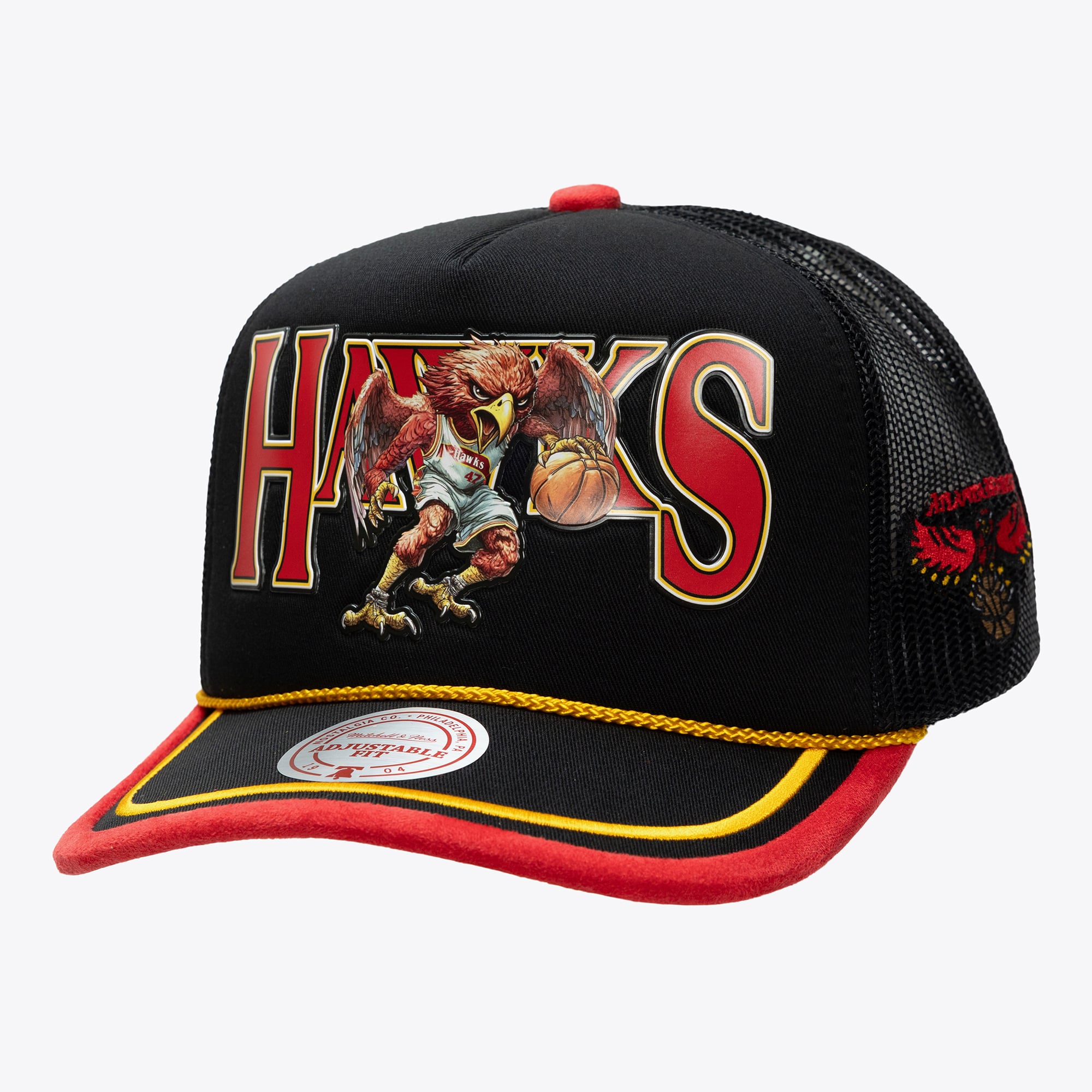 Atlanta Hawks M&N x LRG Black Hardwood Classics Wild Art Trucker Adjustable Hat