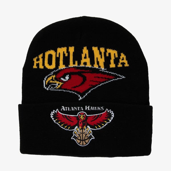 Atlanta Hawks Winter Hat Beanie Mens Womens NBA Fan Gear Gift Cream Black Red Atlanta Hawks NBA New Era Beanie Red/Black 3D Logo Cuffed  main image 3