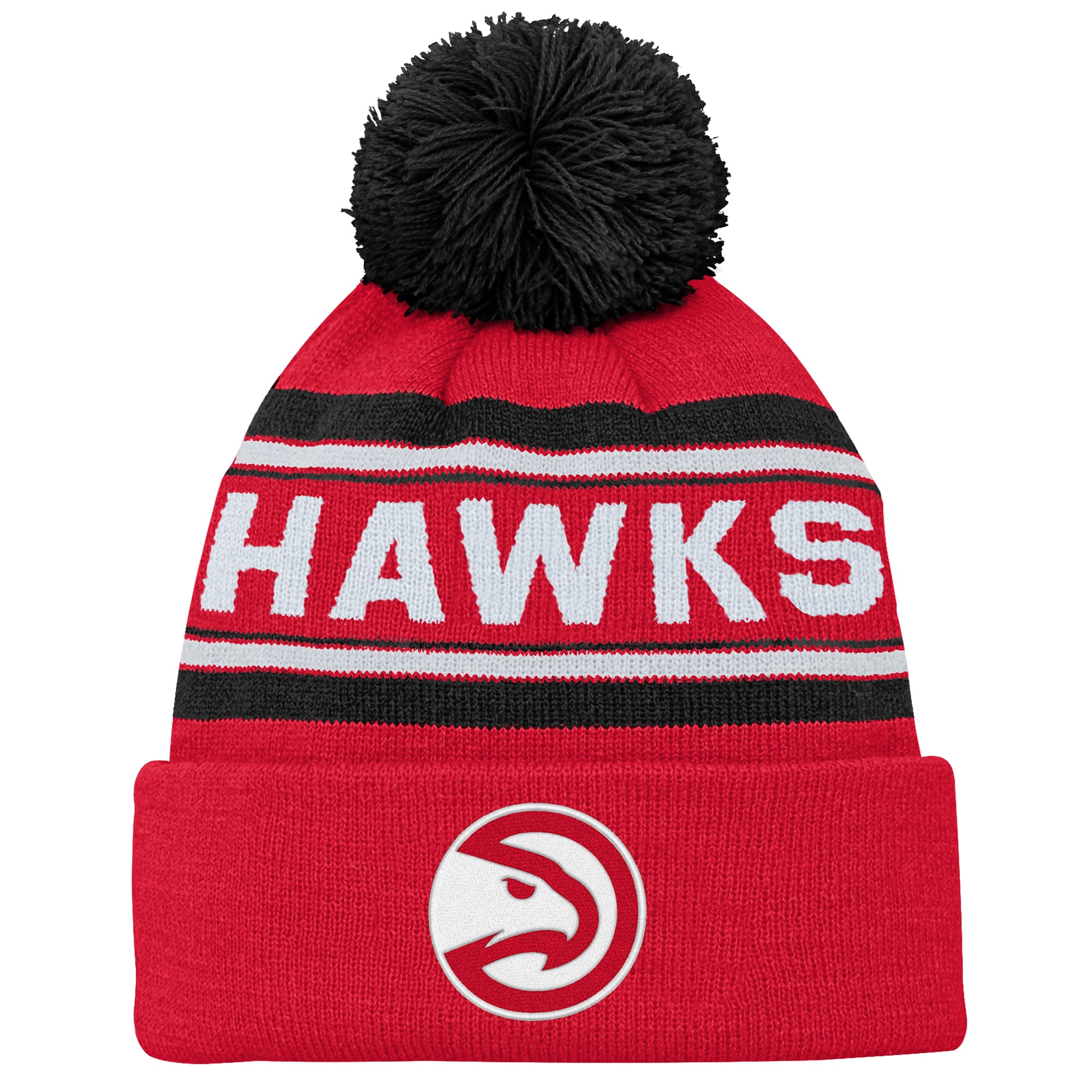 Bonnet en maille jacquard à revers avec pompon Outerstuff rouge Atlanta Hawks