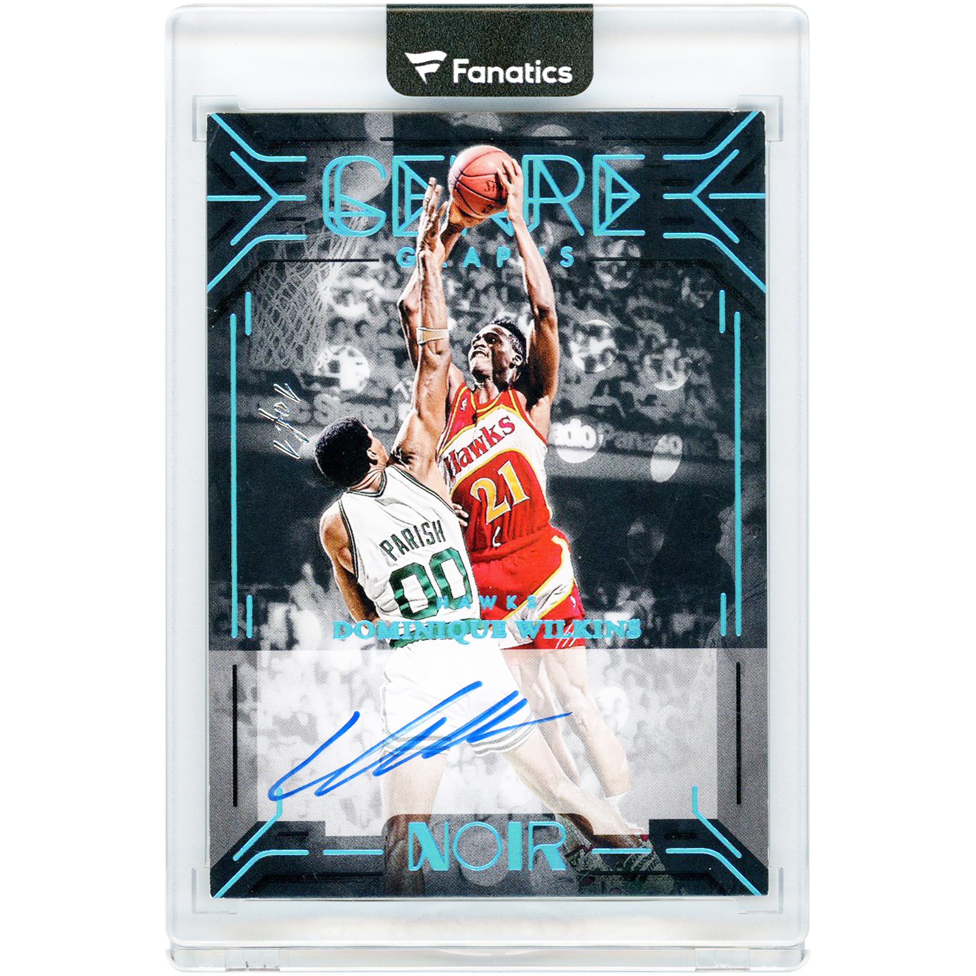 Carte autographiée de Dominique Wilkins (Atlanta Hawks) 2024-25 Panini Noir Genregraphs Platinum #GGE-DWL #1/1