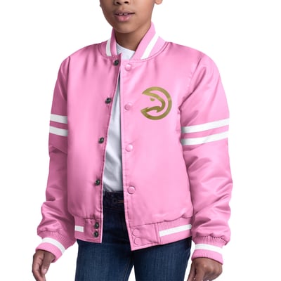  Atlanta Hawks Starter Girls Youth Fashion Script Full-Snap Varsity Jacket - Pink