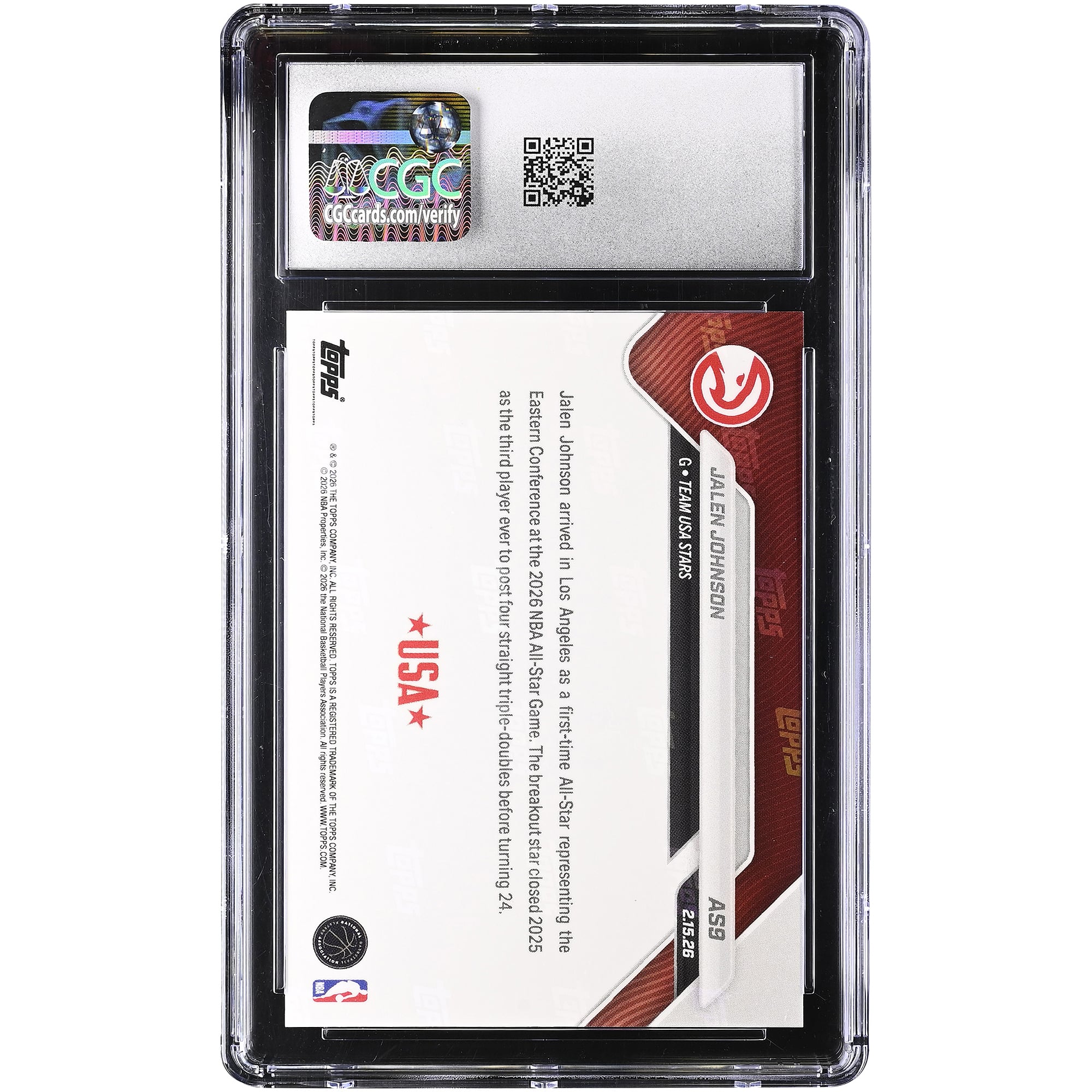 Jalen Johnson Atlanta Hawks 2025-26 Topps Now All-Star Game Black Foil #AS9 #/10 CGC Authenticated 9.5 Card