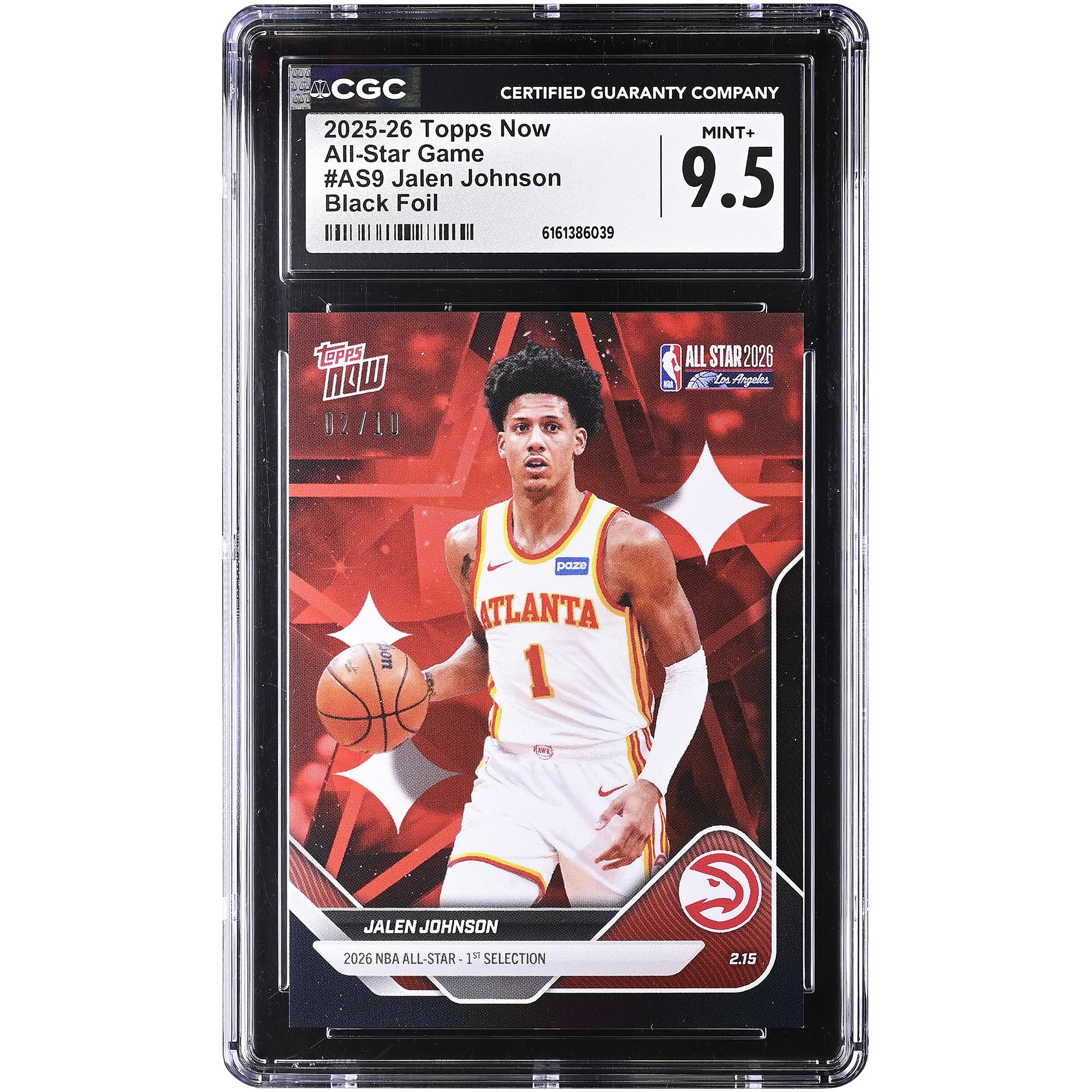 Jalen Johnson Atlanta Hawks 2025-26 Topps Now All-Star Game Black Foil #AS9 #/10 CGC Authenticated 9.5 Card