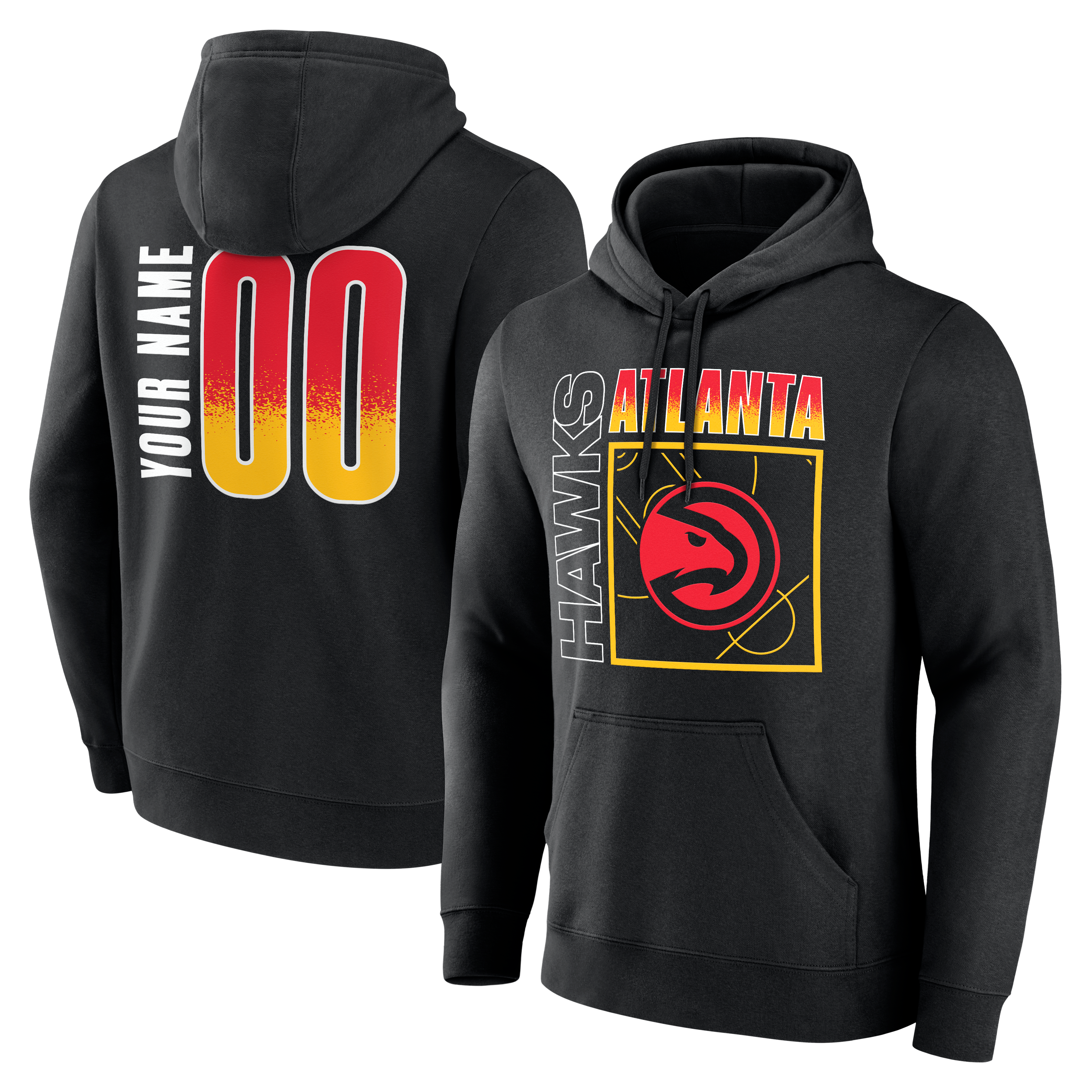 Sweat à capuche noir pour homme Atlanta Hawks Home Court Pop personnalisé avec nom et numéro