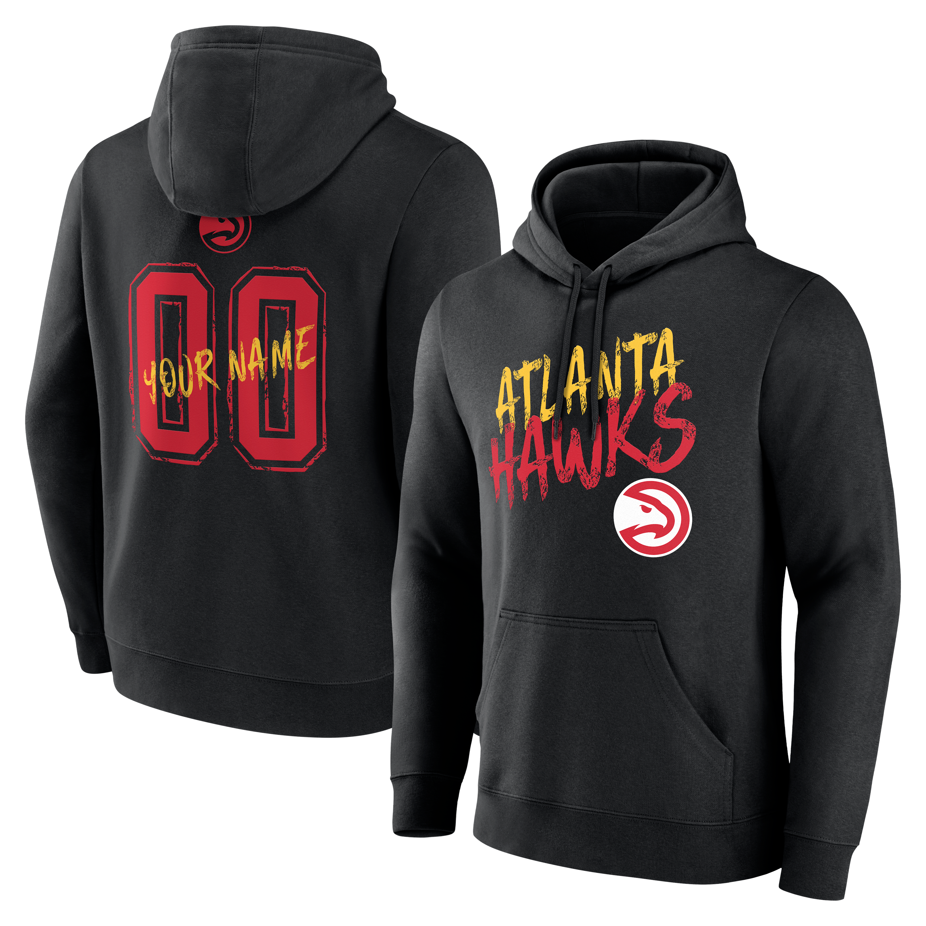 Sweat à capuche noir pour homme Atlanta Hawks Hustle personnalisé avec nom et numéro