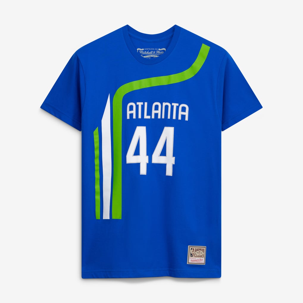 Pete Maravich Atlanta Hawks Mitchell & Ness Hardwood Classics Stitch Name & Number T-Shirt - Blue