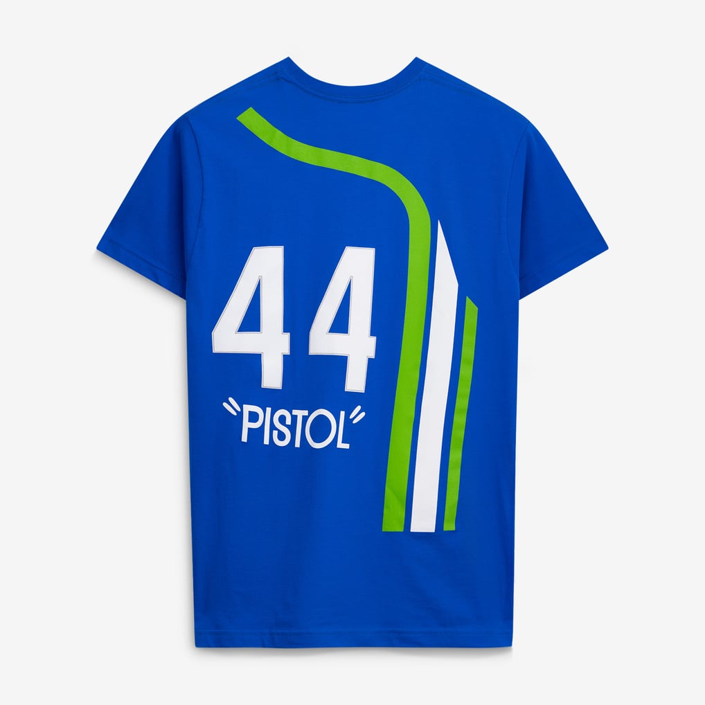 Pete Maravich Atlanta Hawks Mitchell & Ness Hardwood Classics Stitch Name & Number T-Shirt - Blue