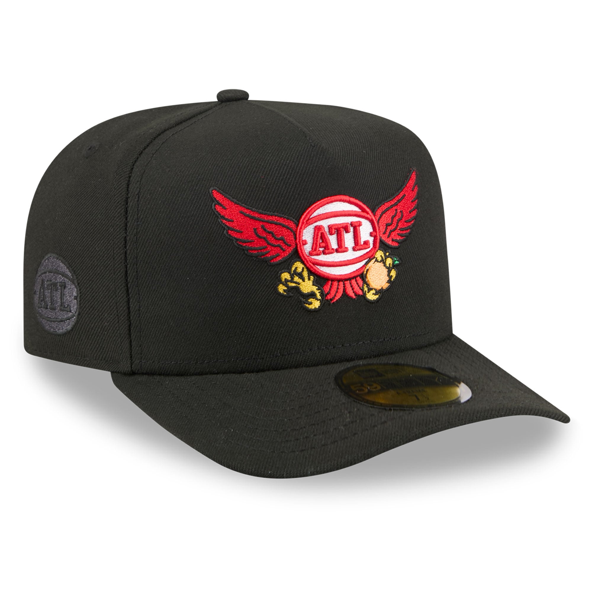 Men's New Era  Black Atlanta Hawks Injection Cartoon Logo A-Frame 59FIFTY Fitted Hat