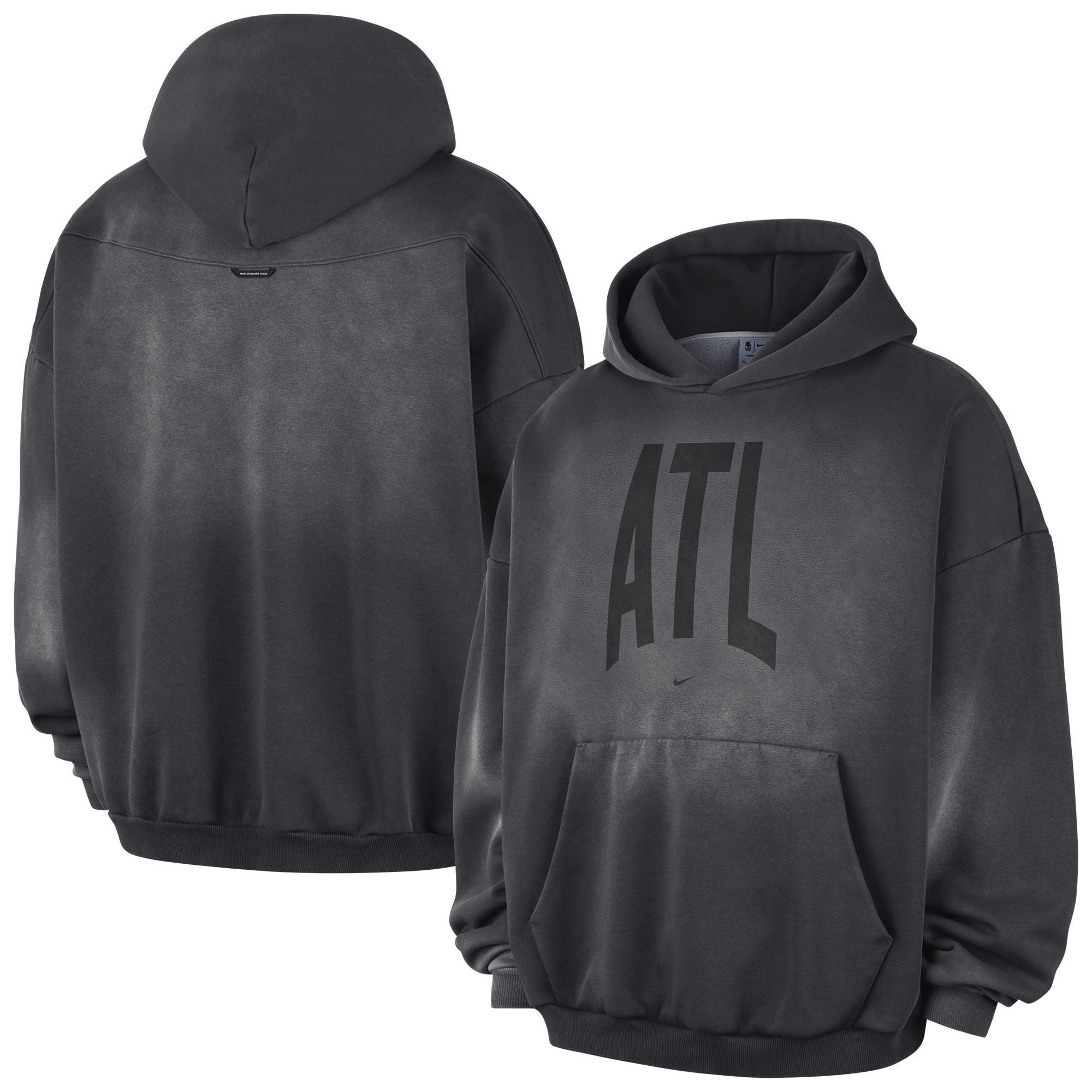Sweat à capuche Nike Atlanta Hawks 2026 Standard Issue Travel en polaire lavée, couleur anthracite, pour homme.