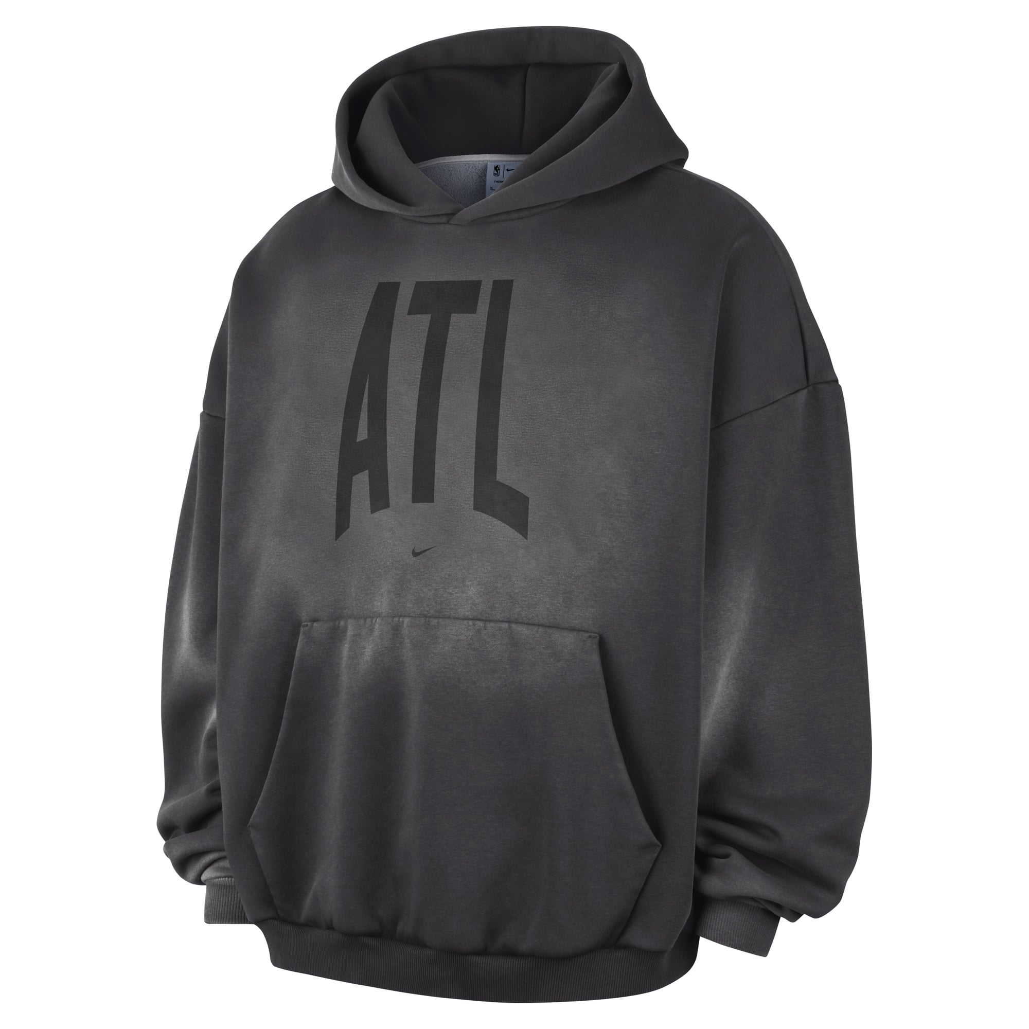Sweat à capuche Nike Atlanta Hawks 2026 Standard Issue Travel en polaire lavée, couleur anthracite, pour homme.