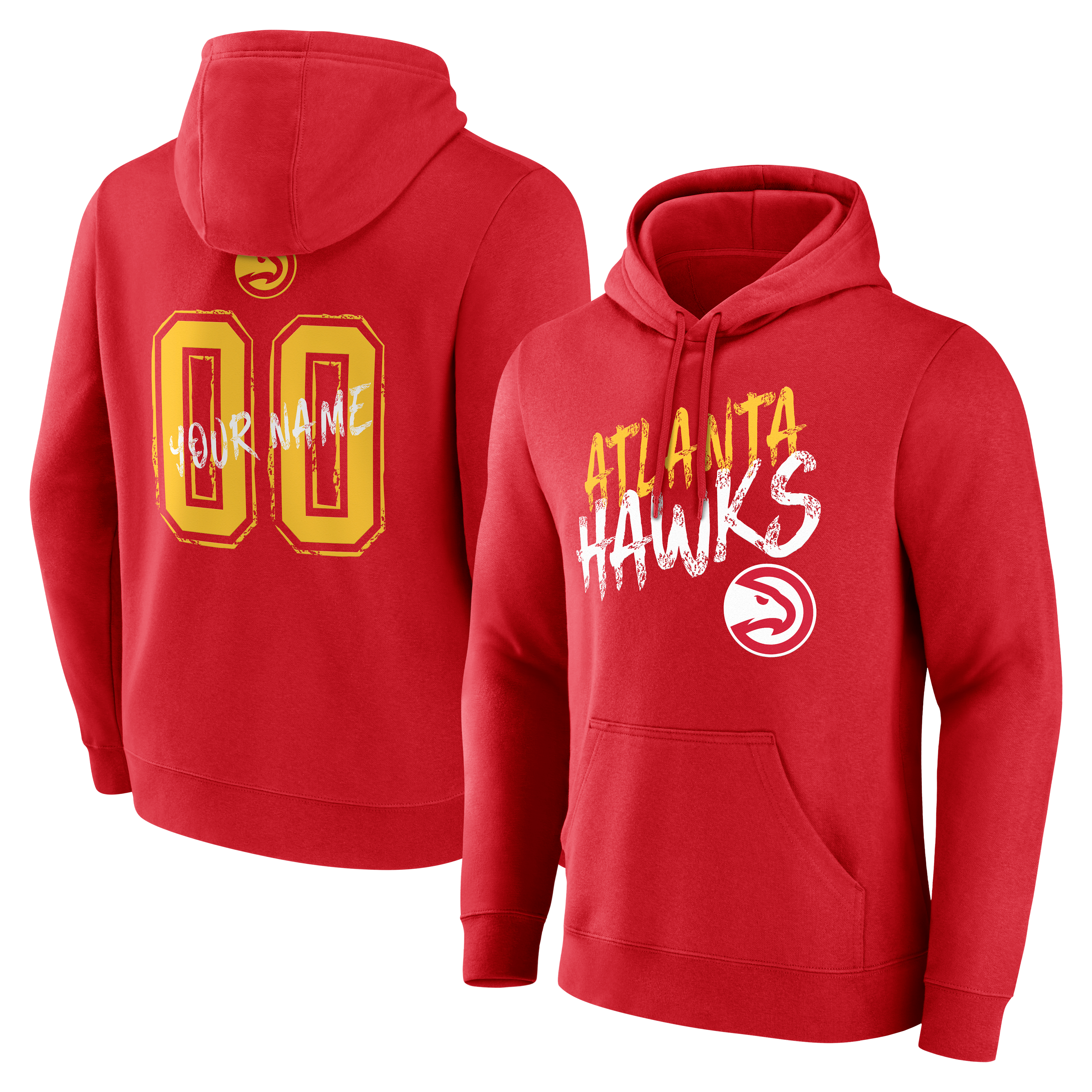 Sweat à capuche rouge Atlanta Hawks Hustle pour homme, personnalisé avec nom et numéro.