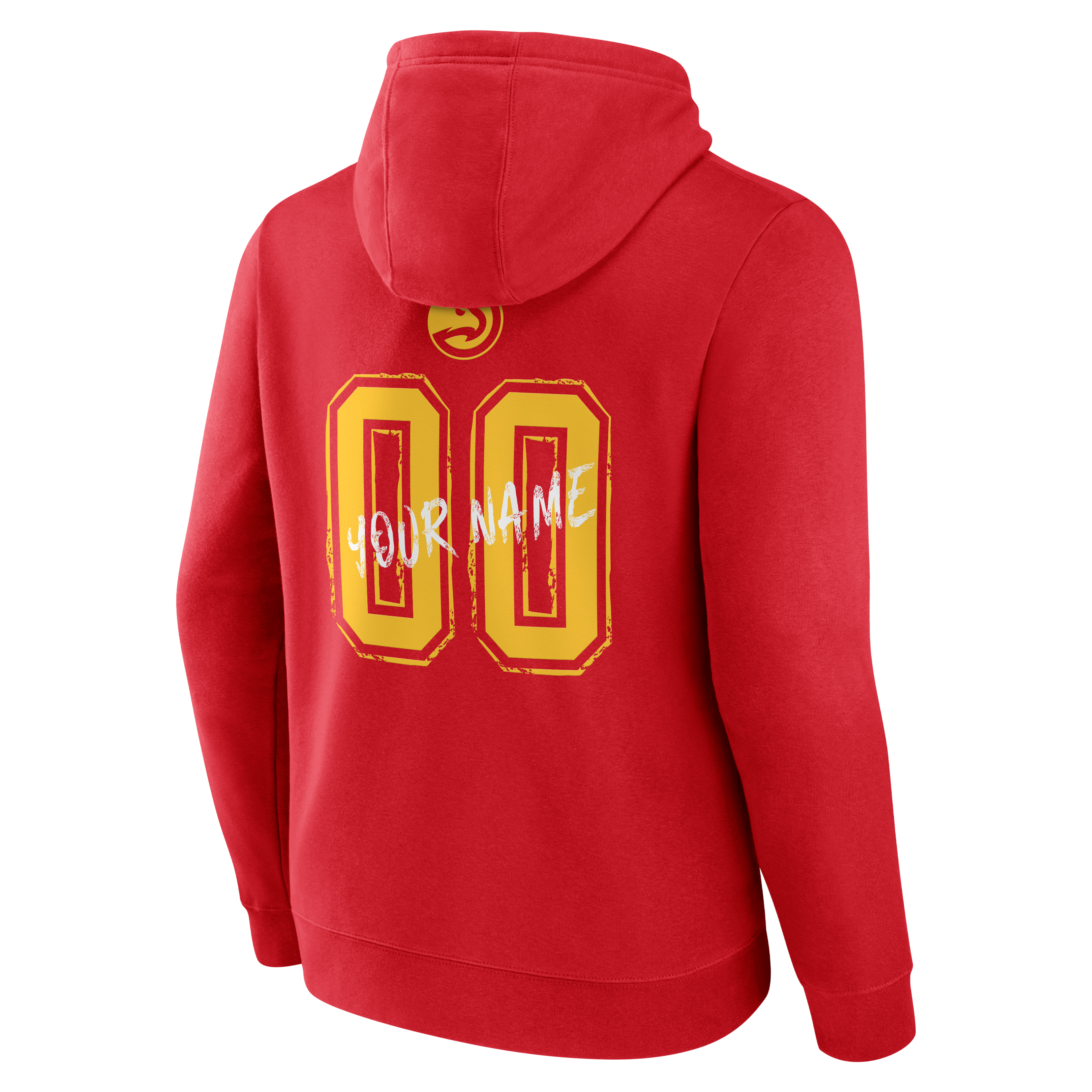 Sweat à capuche rouge Atlanta Hawks Hustle pour homme, personnalisé avec nom et numéro.