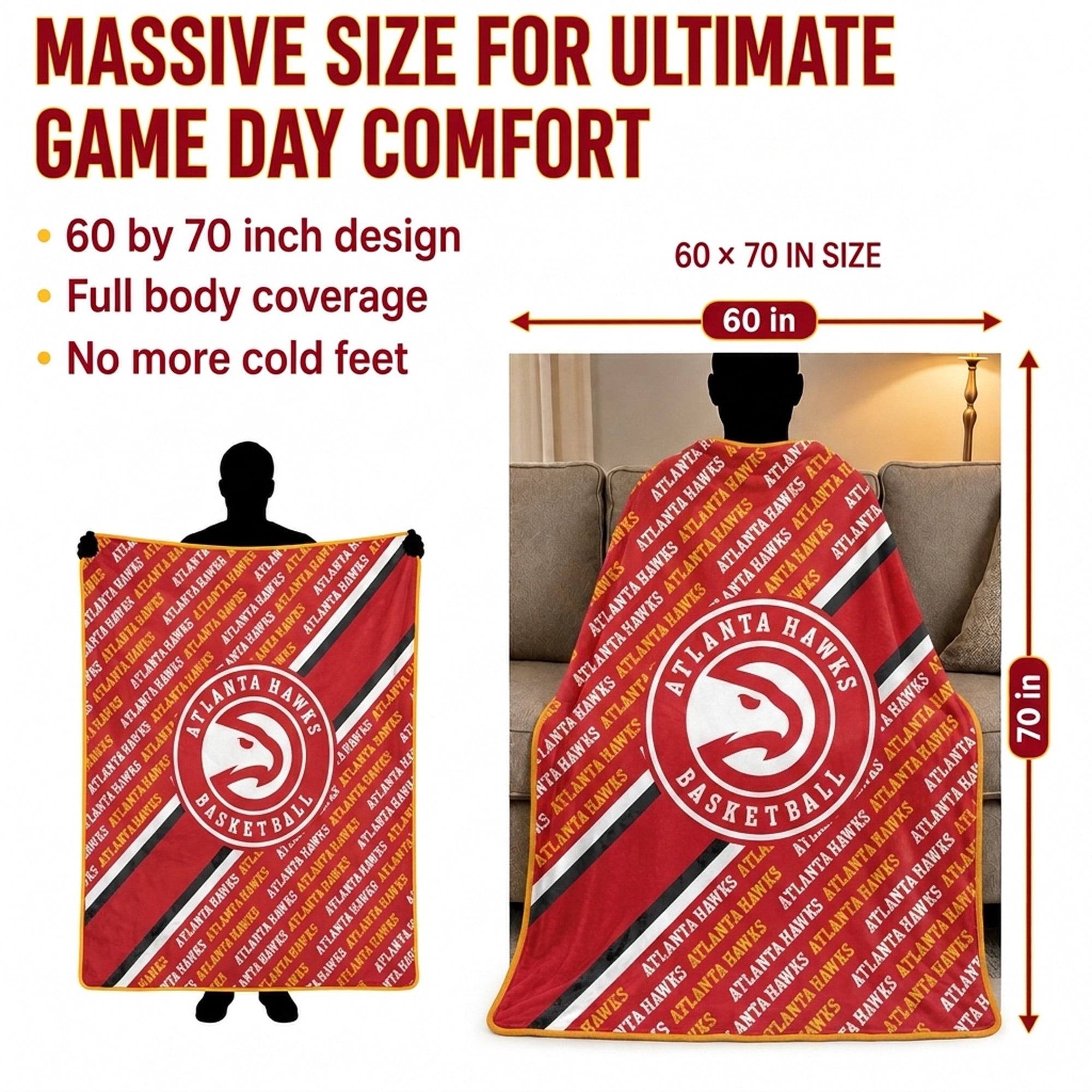 Pegasus Atlanta Hawks 60" x 70" Diagonal Lined Wordmark Ultra Soft Blanket
