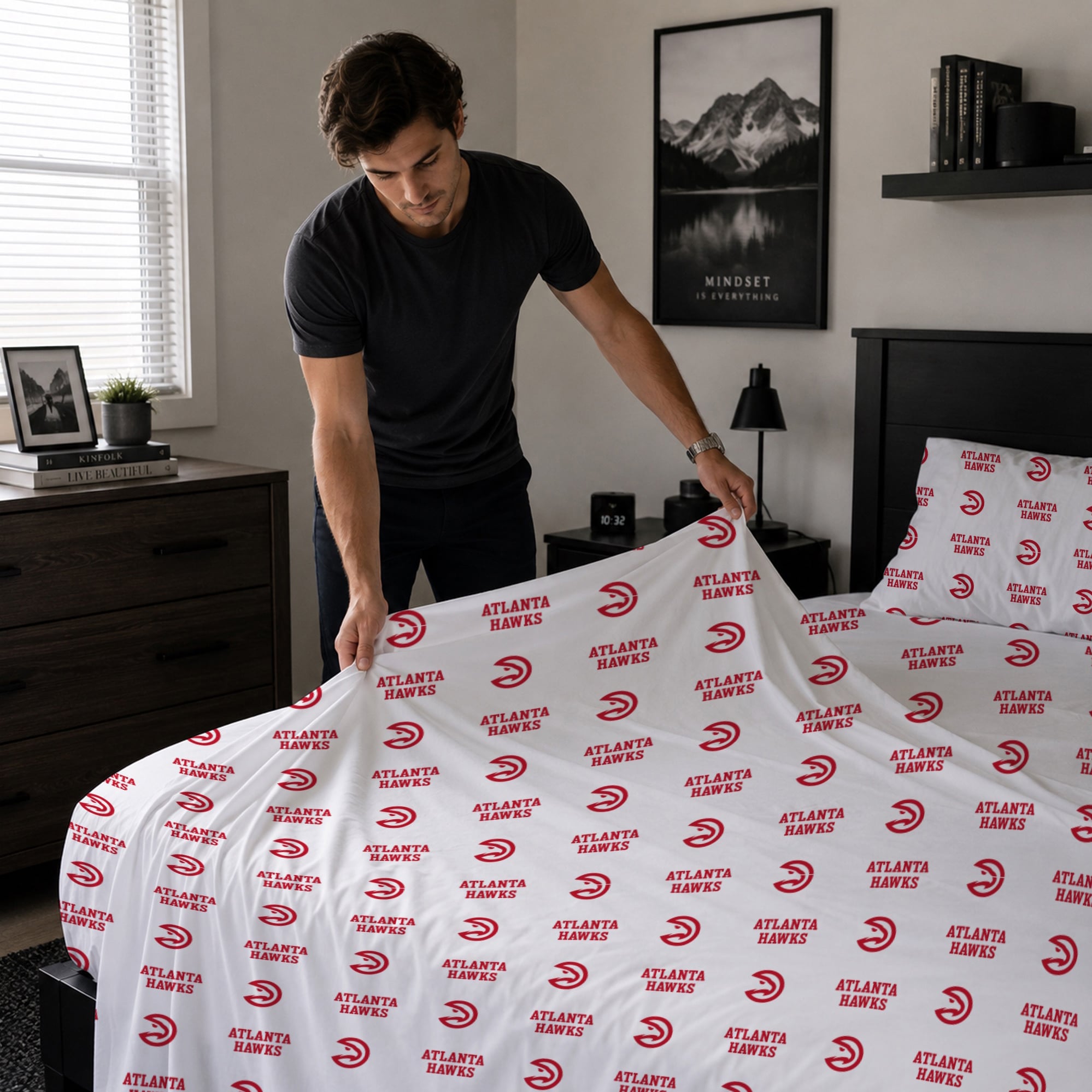 Ensemble de draps trois pièces Pegasus Atlanta Hawks pour lit simple