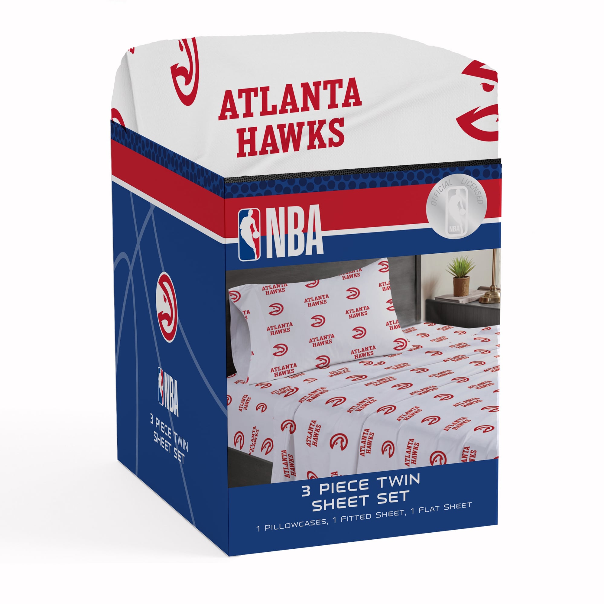 Ensemble de draps trois pièces Pegasus Atlanta Hawks pour lit simple