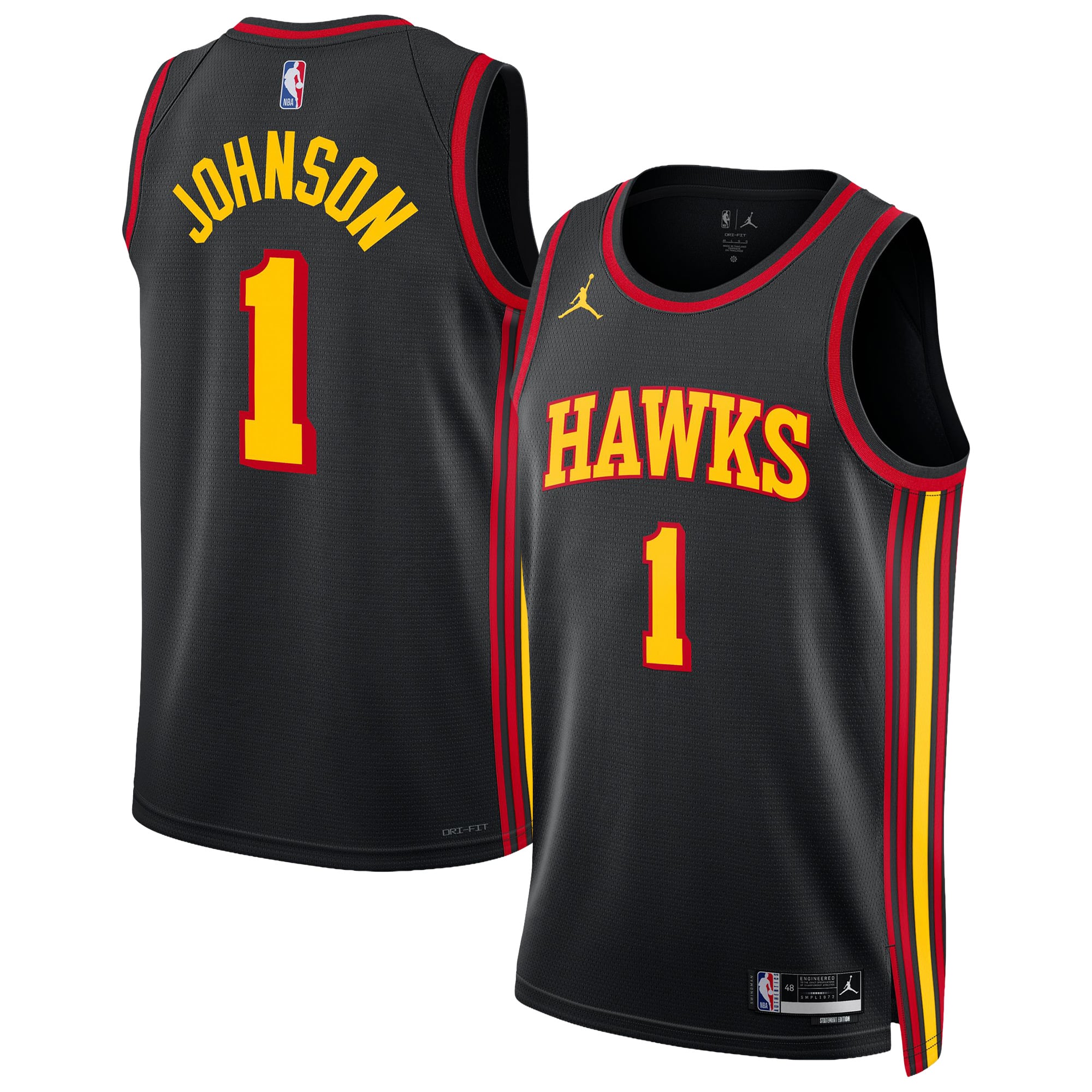 Maillot Swingman unisexe Jordan Brand Jalen Johnson noir Atlanta Hawks - Édition Statement