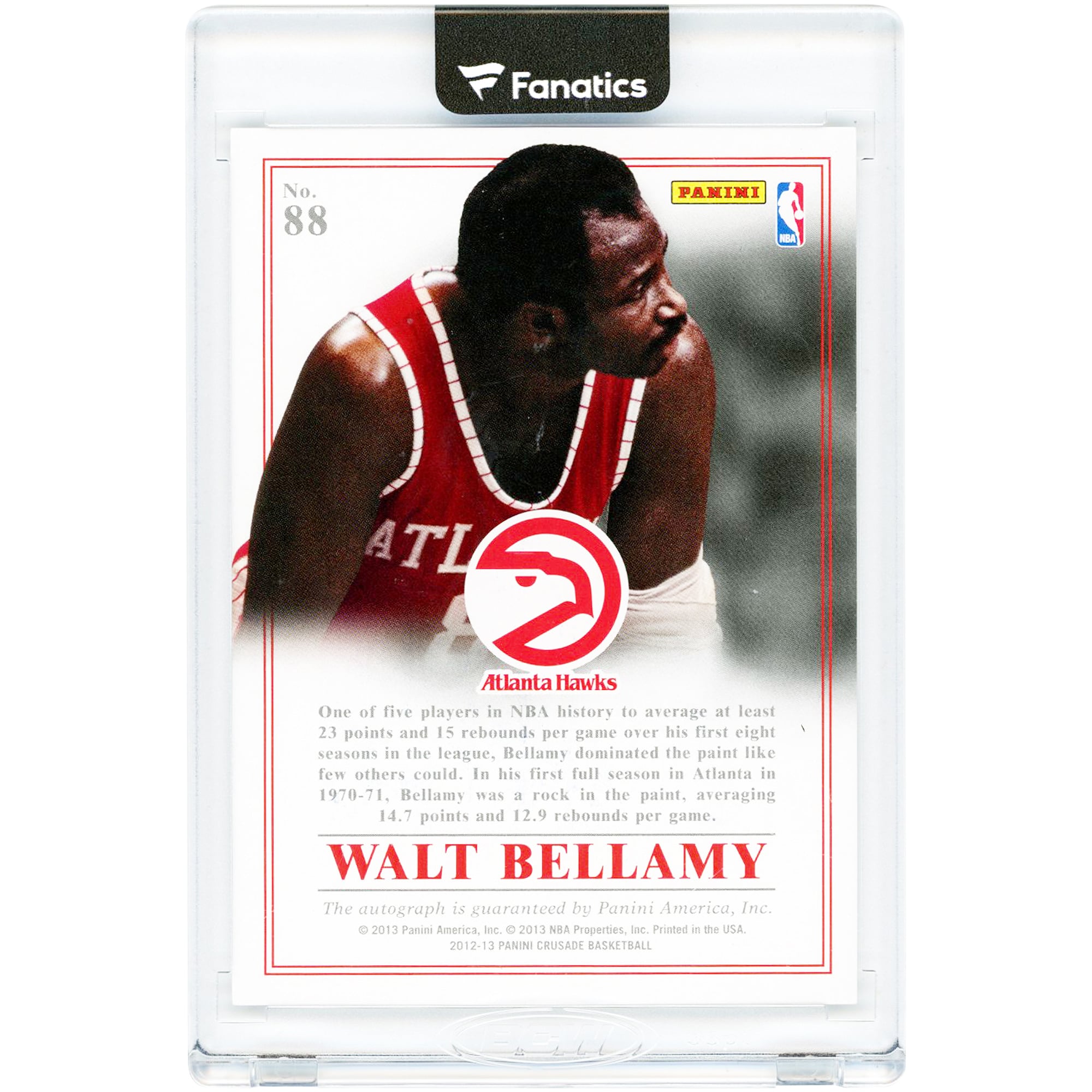 Carte autographiée Walt Bellamy des Hawks d'Atlanta (Panini Crusade Majestic 2012-13, n° 88)