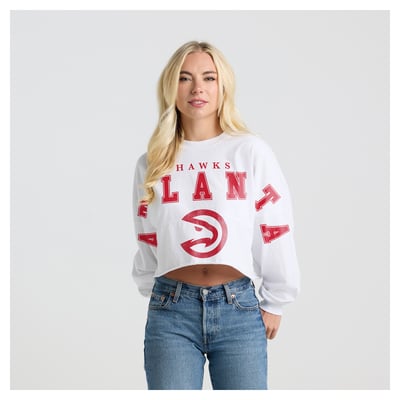 Atlanta Hawks Fanatics Women's Spirit Jersey Cropped Crew Neck Sweatshirt - White