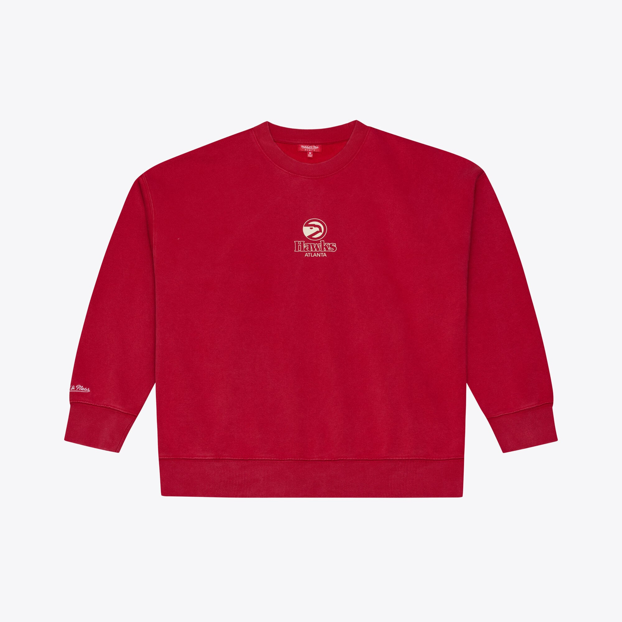 Women's Mitchell & Ness  Red Atlanta Hawks Core Essentials Micro Logo Fleece Sweatshirt