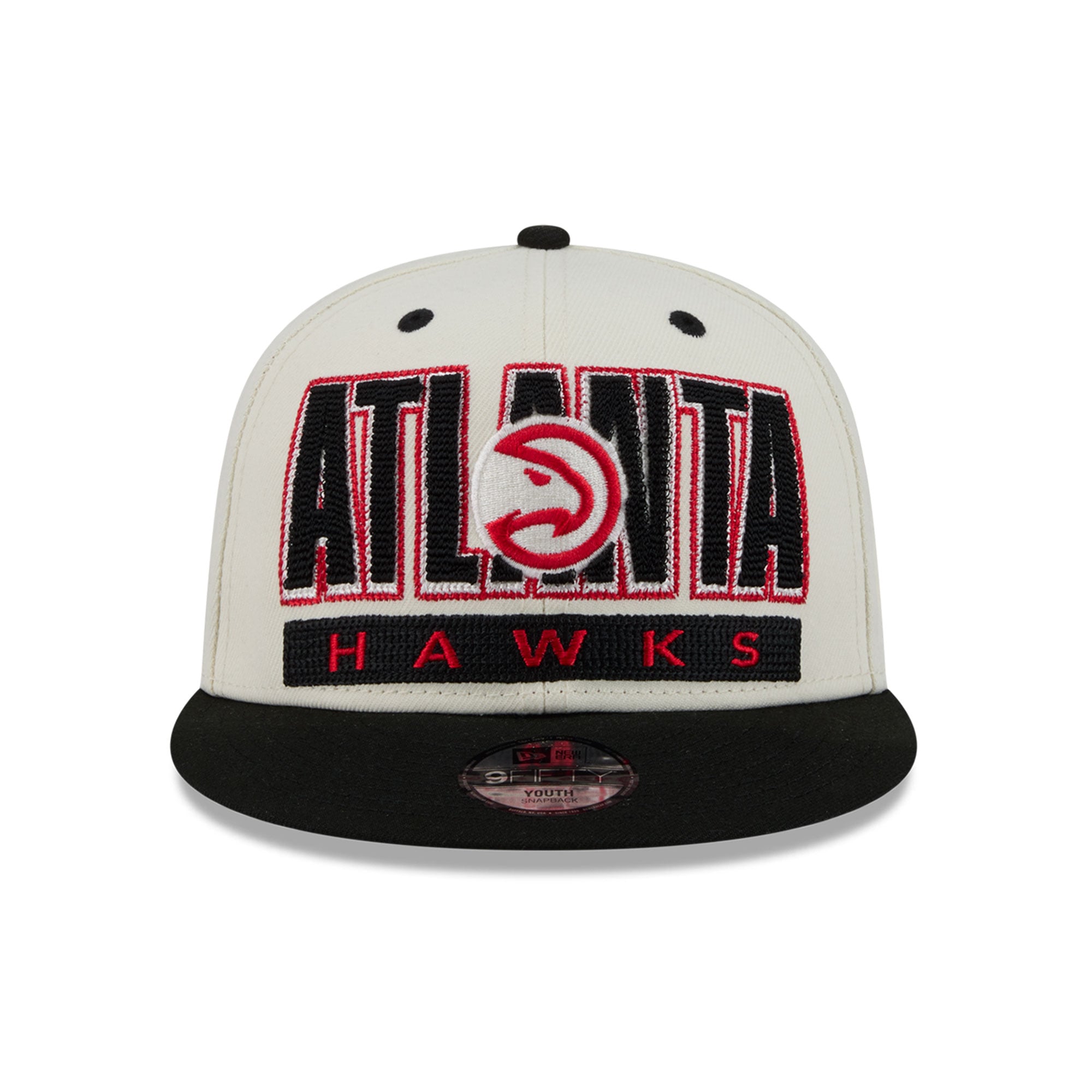 Casquette snapback New Era Classic 9FIFTY crème/noire pour jeunes, Atlanta Hawks