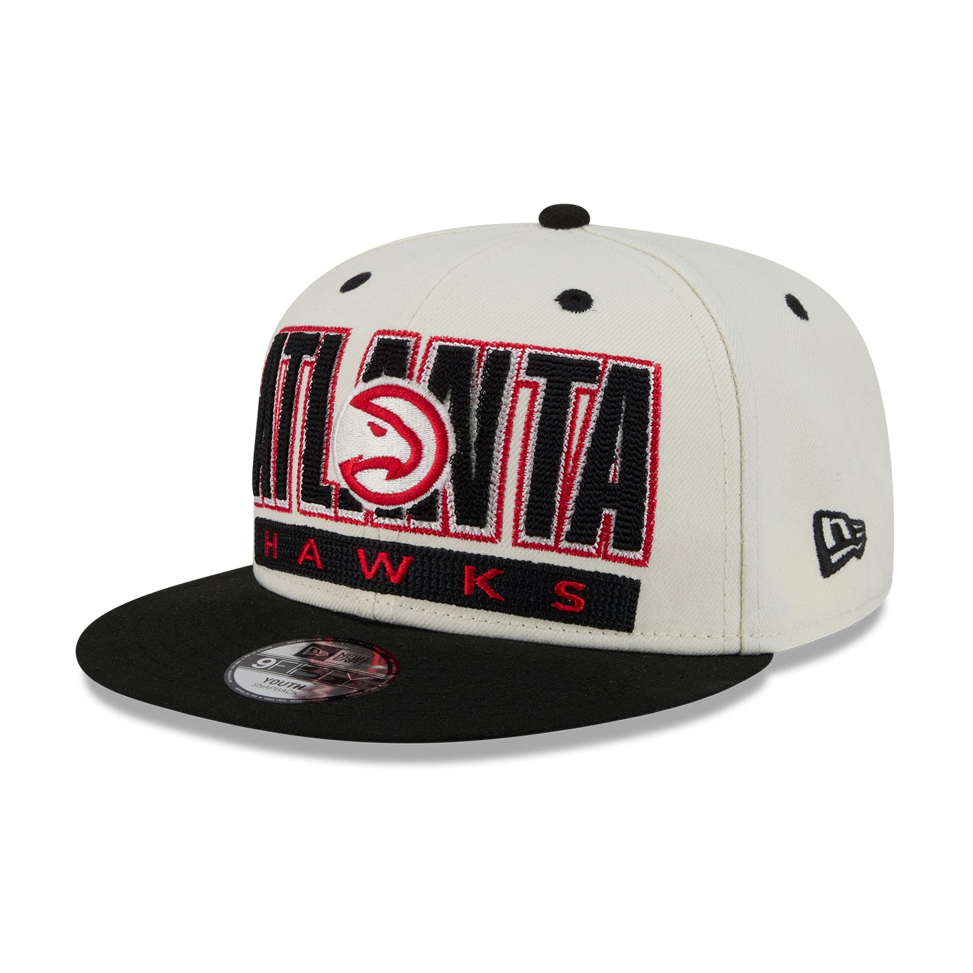 Casquette snapback New Era Classic 9FIFTY crème/noire pour jeunes, Atlanta Hawks