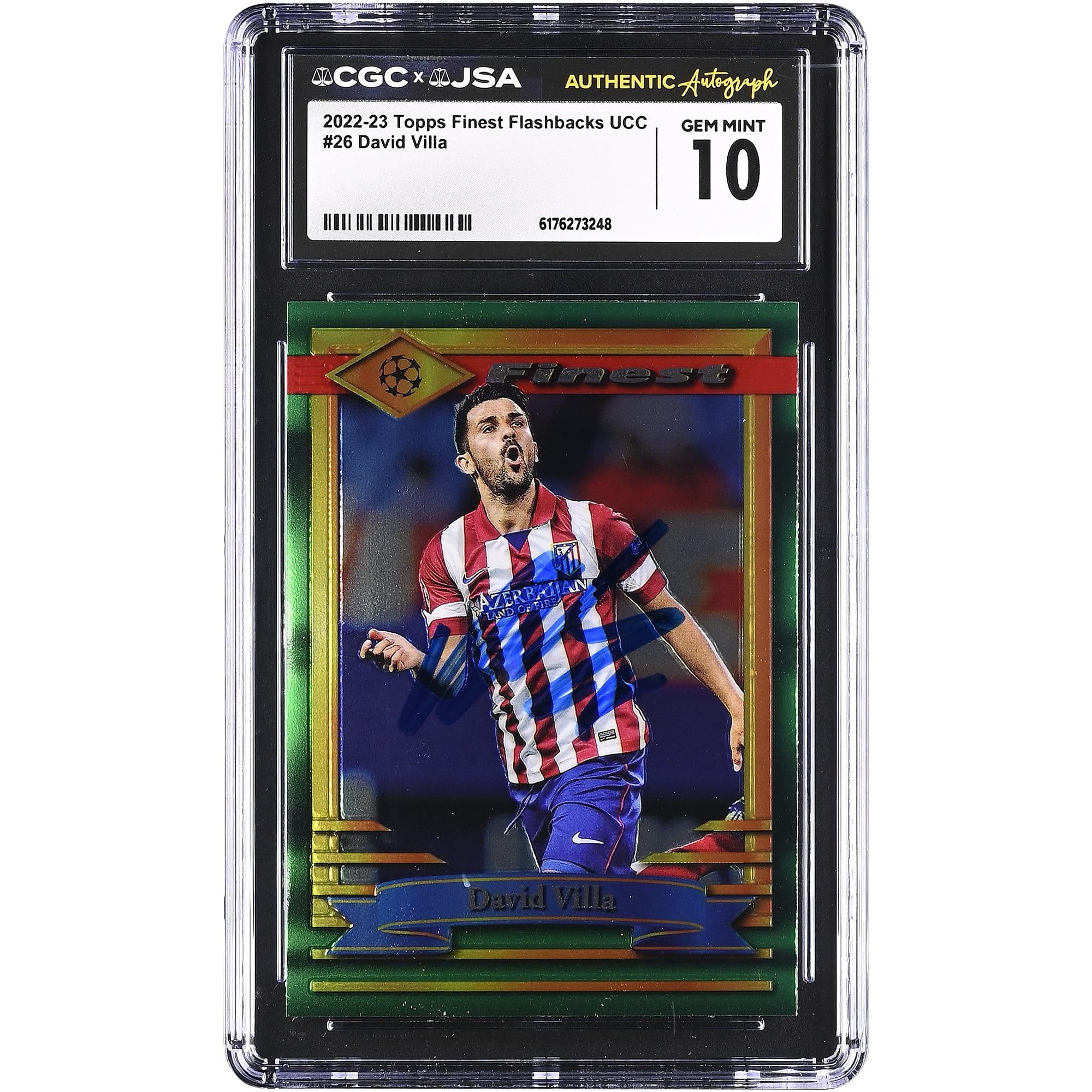 David Villa Atletico de Madrid Autographed 2022-23 Topps Finest Flashbacks UCC #26 CGC Authenticated GEM MINT 10 Card