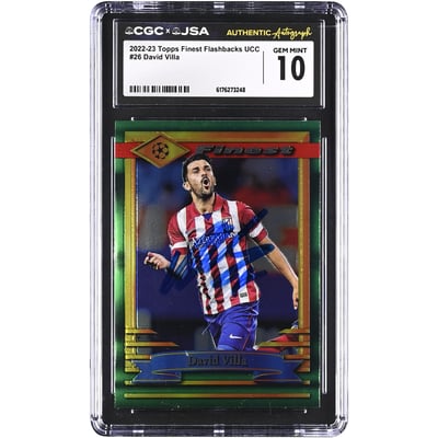 David Villa Atletico de Madrid Autographed 2022-23 Topps Finest Flashbacks UCC #26 CGC Authenticated GEM MINT 10 Card