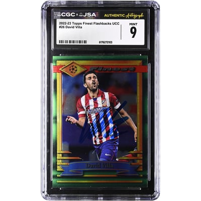 David Villa Atletico de Madrid Autographed 2022-23 Topps Finest Flashbacks UCC #26 CGC Authenticated MINT 9 Card