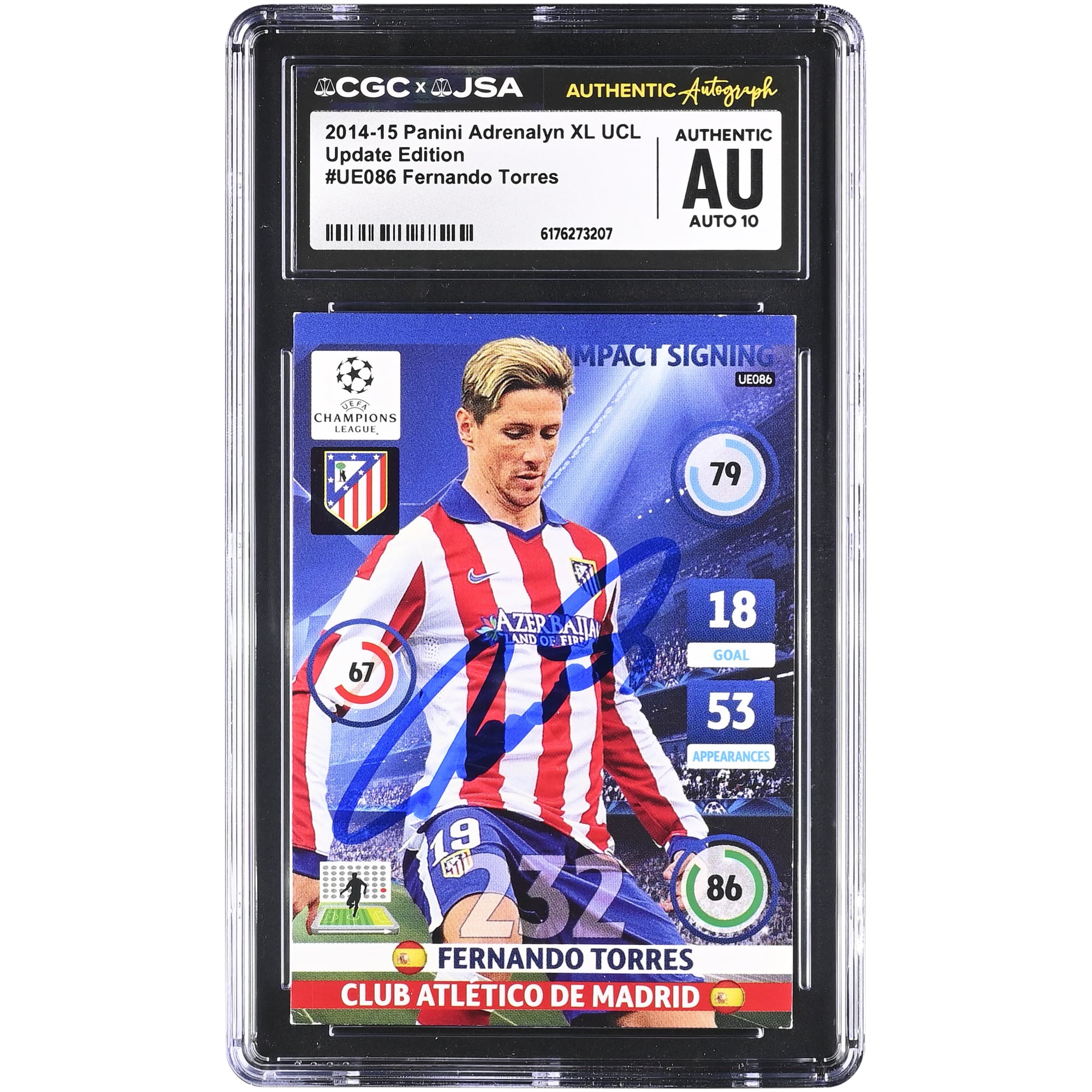 Fernando Torres Atletico de Madrid Autographed 2014-15 Panini Adrenalyn XL UCL Update Edition #UE086 CGC Authenticated Auto 10 Card