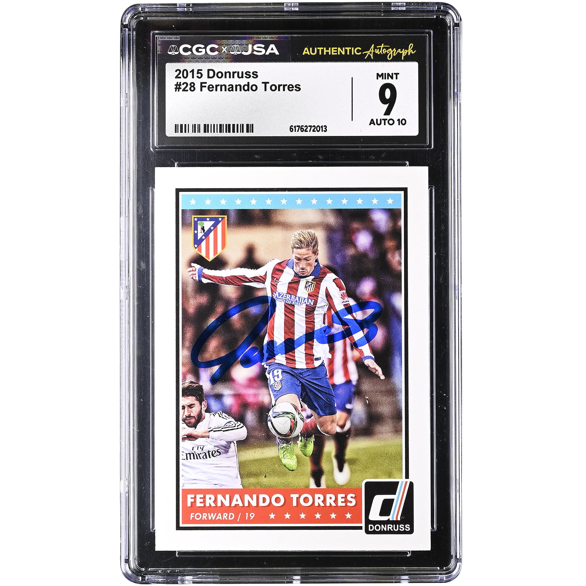 Carte autographiée de Fernando Torres (Atlético de Madrid) 2015 Panini Donruss n° 28, authentifiée CGC (9/10).