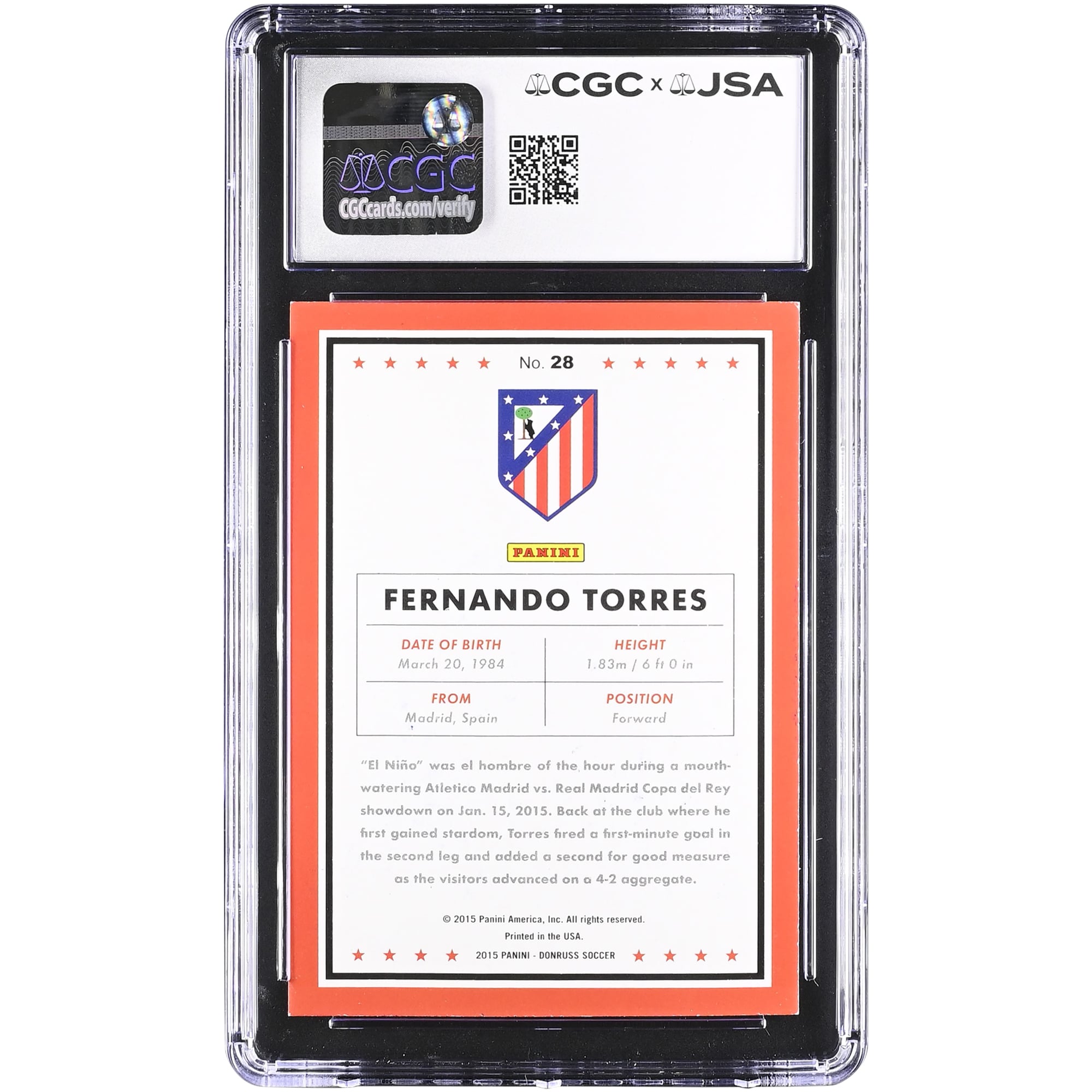 Fernando Torres Atletico de Madrid Autographed 2015 Panini Donruss #28 CGC Authenticated Card