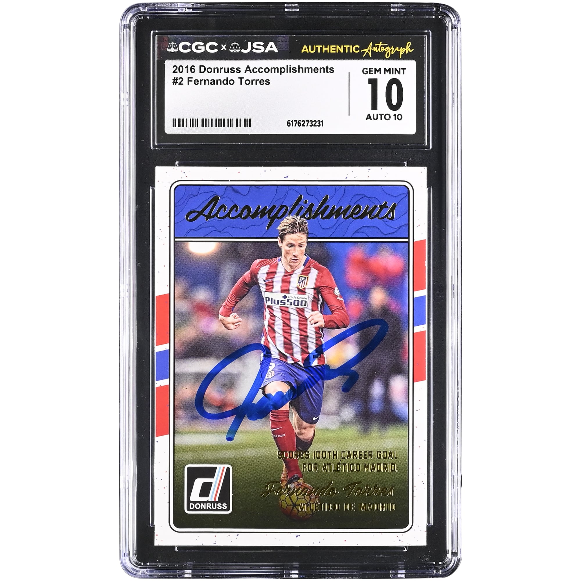 Fernando Torres Atletico de Madrid Autographed 2016 Panini Donruss Accomplishments #2 CGC Authenticated 10/10 Card
