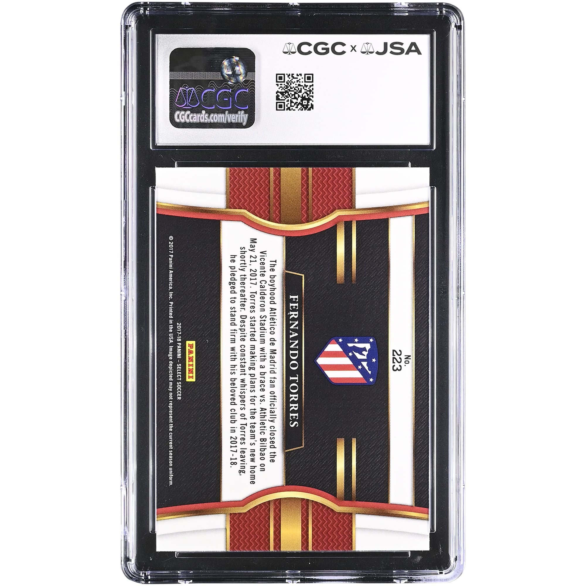 Fernando Torres Atletico de Madrid Autographed 2017-18 Panini Select #223 CGC Authenticated 9/10 Card