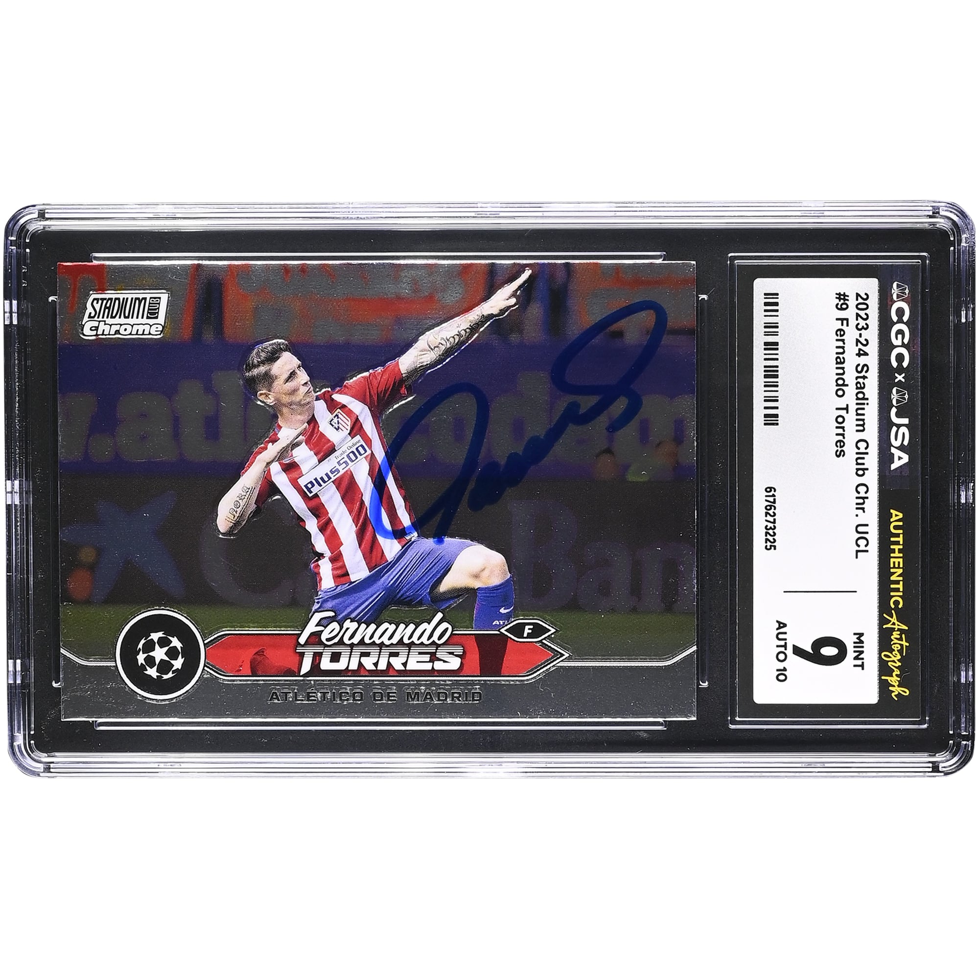 Fernando Torres Atletico de Madrid Autographed 2023-24 Topps Stadium Club Chrome UCL #9 CGC Authenticated 9/10 Card