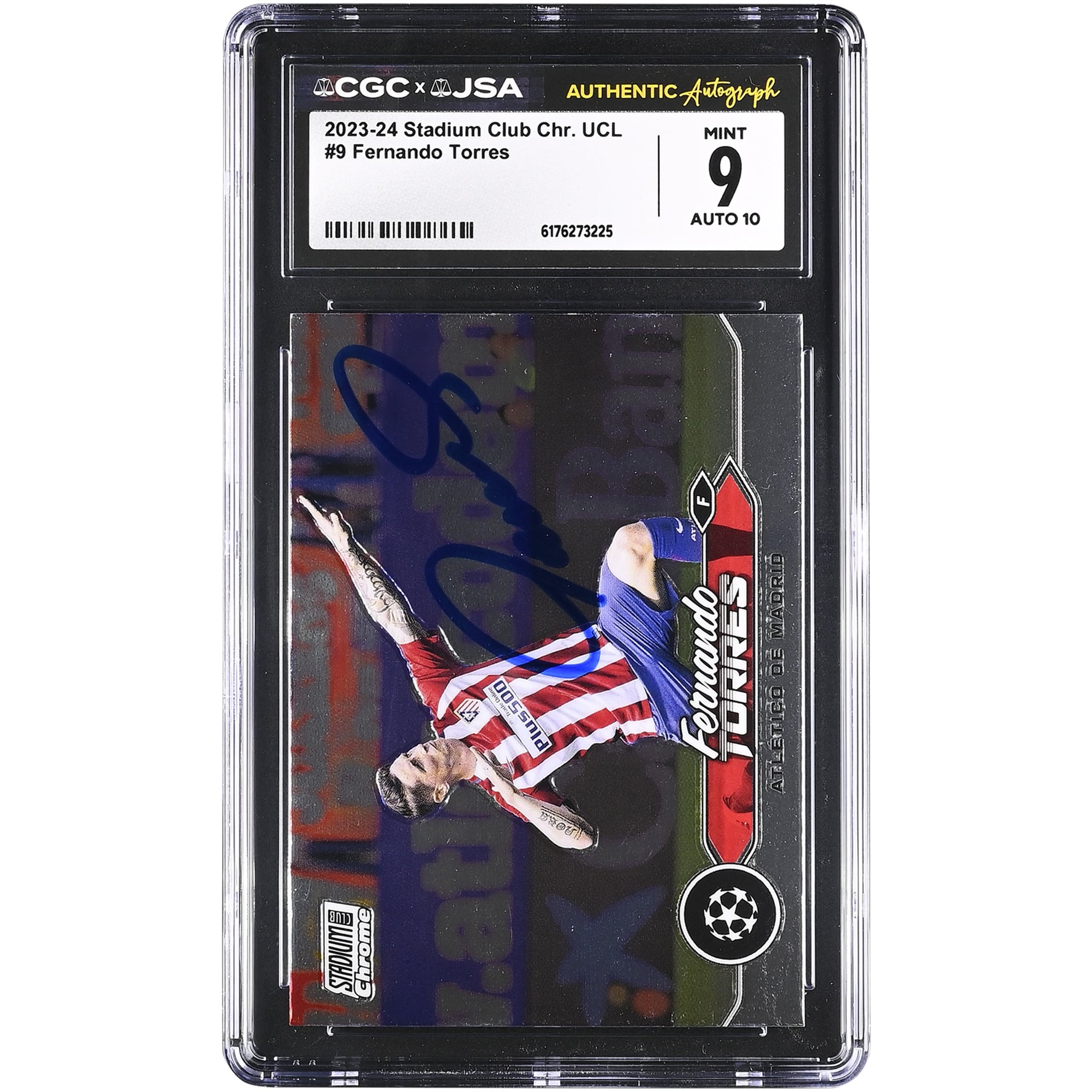 Fernando Torres Atletico de Madrid Autographed 2023-24 Topps Stadium Club Chrome UCL #9 CGC Authenticated 9/10 Card