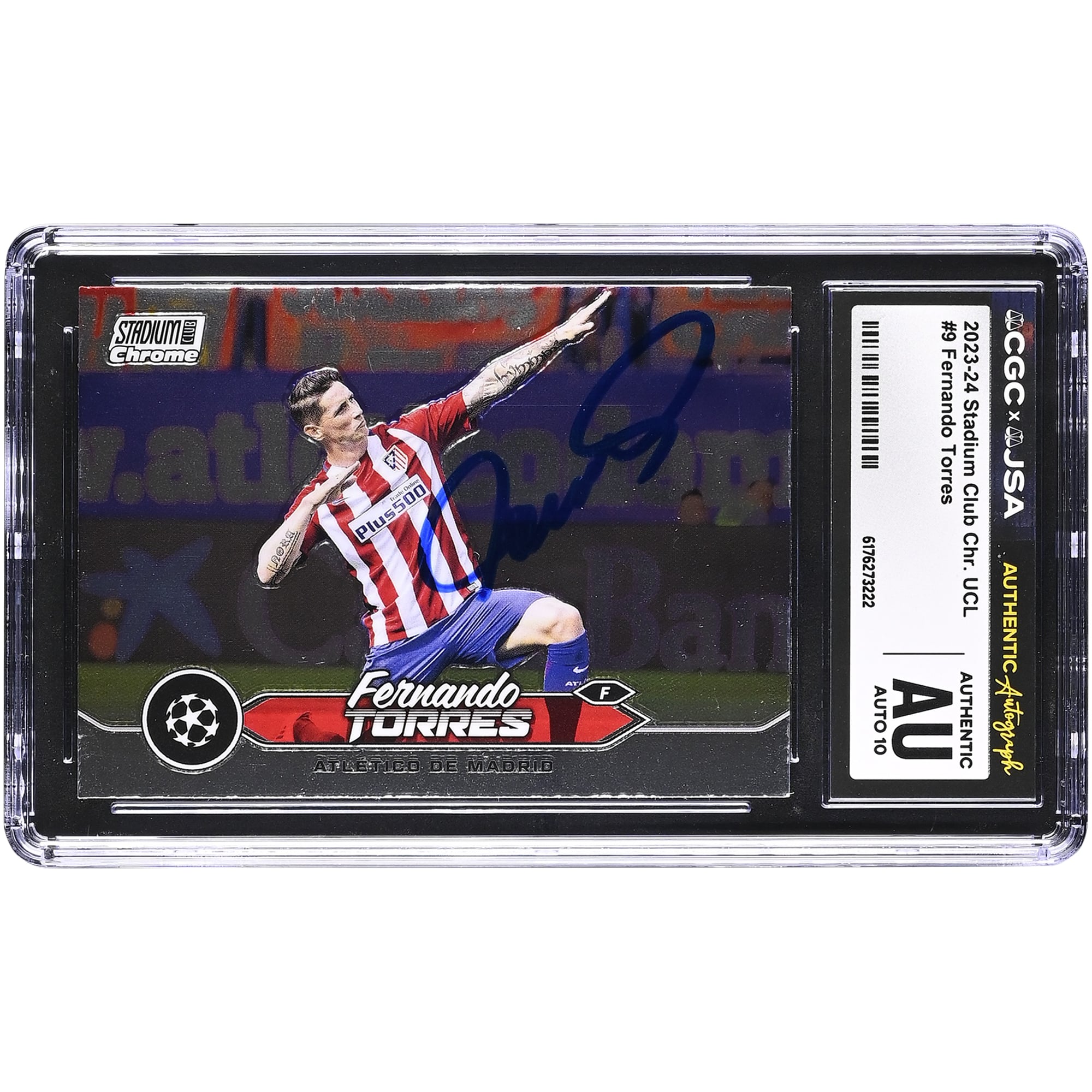 Fernando Torres Atletico de Madrid Autographed 2023-24 Topps Stadium Club Chrome UCL #9 CGC Authenticated Auto 10 Card