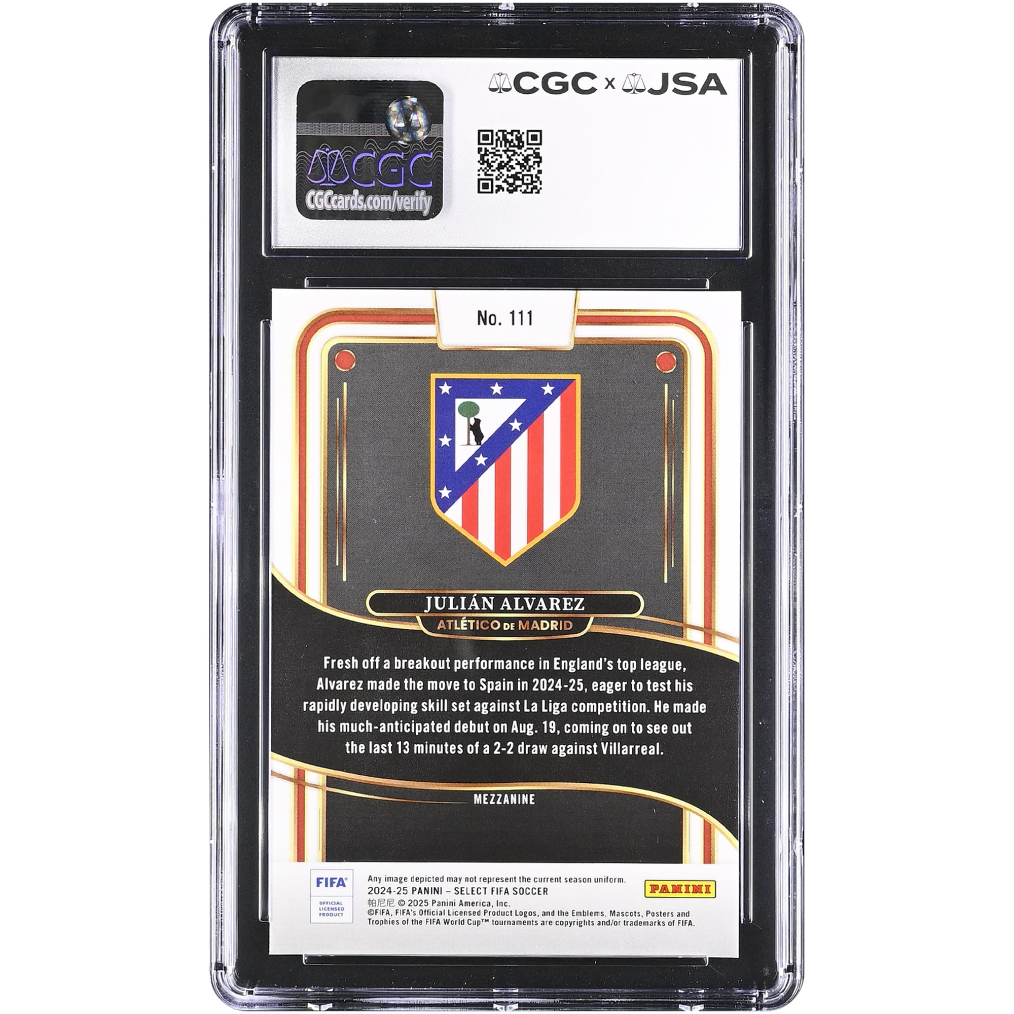 Julián Alvarez Atletico de Madrid Autographed 2024-25 Panini Select FIFA #111 CGC Authenticated Auto 10 Card