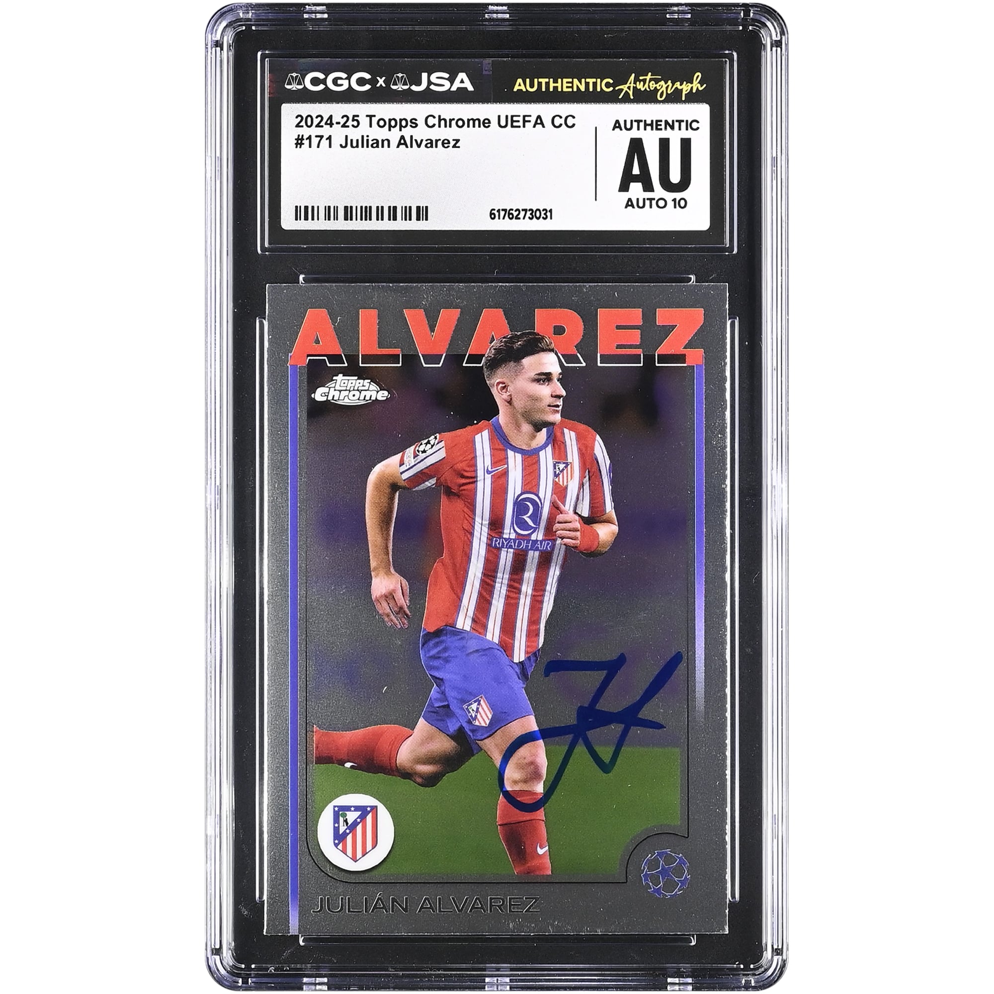 Julián Alvarez Atletico de Madrid Autographed 2024-25 Topps Chrome UEFA CC #171 CGC Authenticated Auto 10 Card