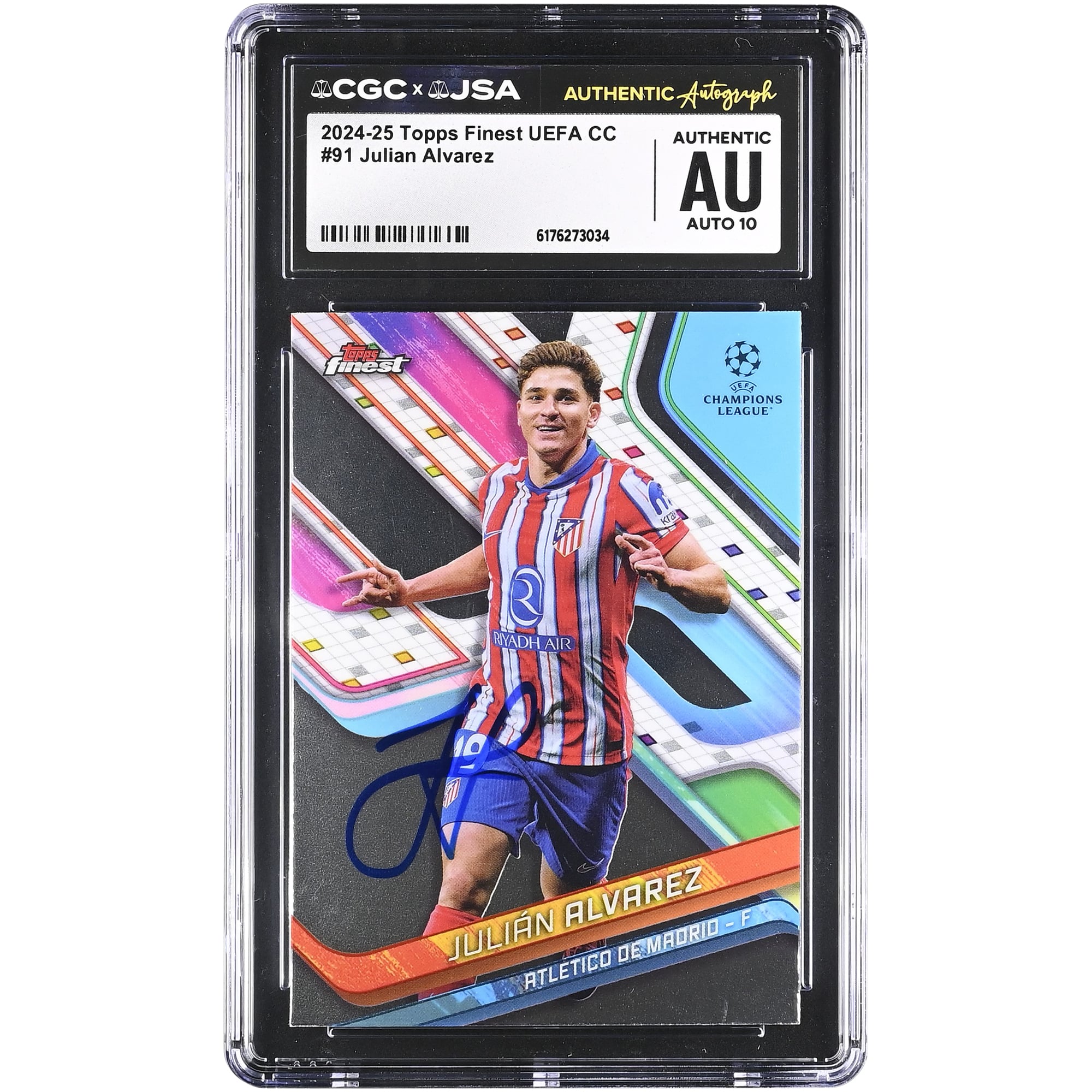 Julián Alvarez Atletico de Madrid Autographed 2024-25 Topps Finest UEFA CC #91 CGC Authenticated Auto 10 Card