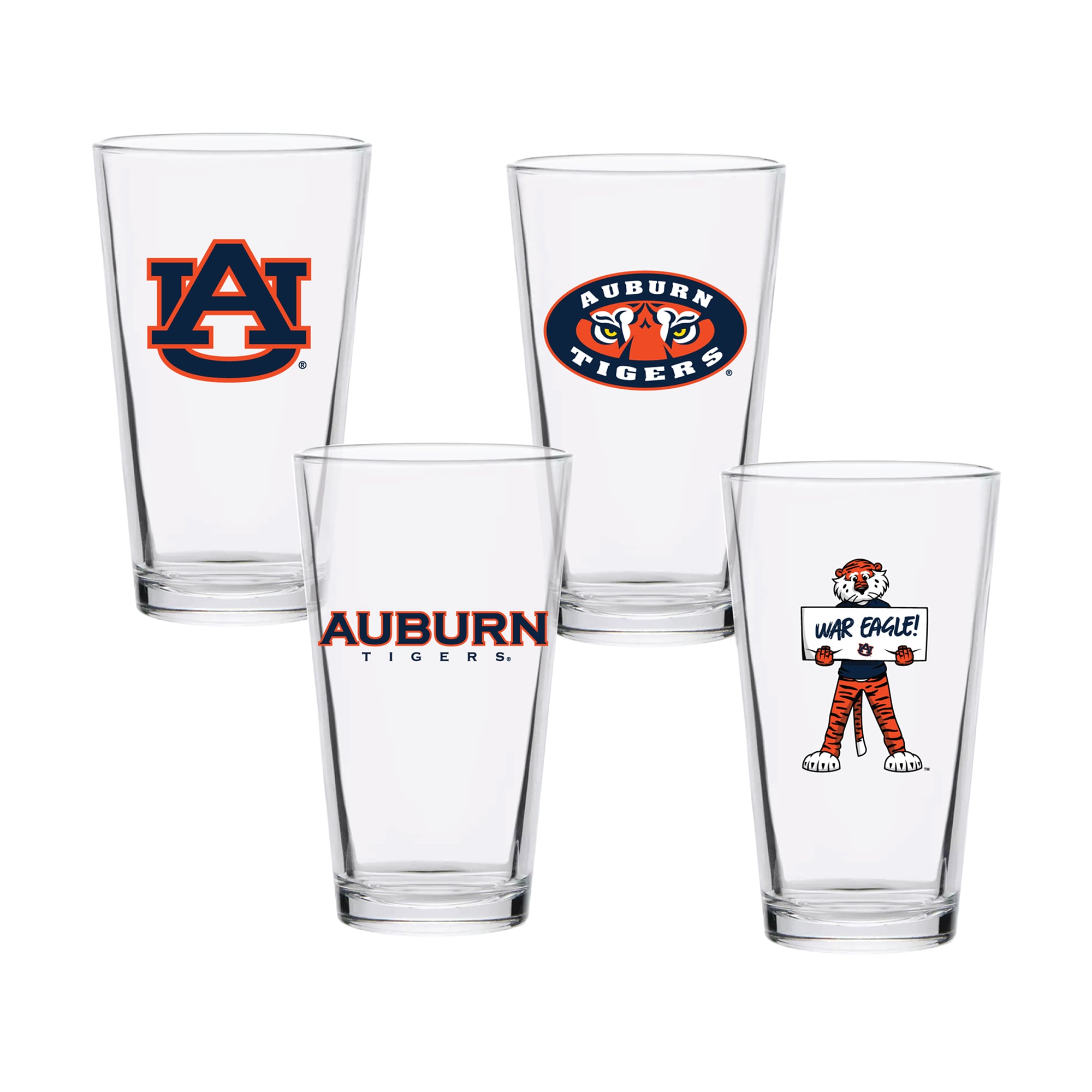 Ensemble de quatre verres à bière de collection Auburn Tigers de 473 ml (16 oz).