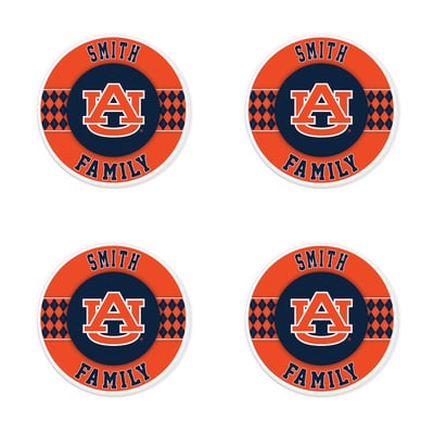 Auburn Tigers 4" Personalized Circular Coasters 4-Pack Set