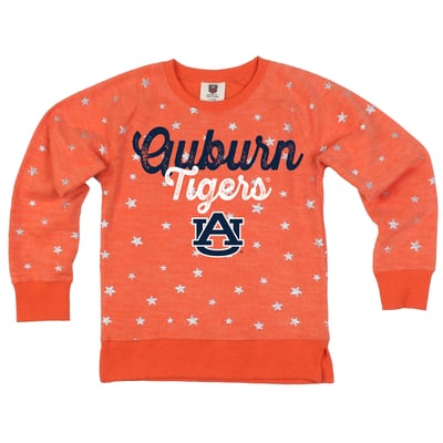 Auburn Tigers Wes & Willy Girls Youth Shimmer Star Reverse Fleece Sweatshirt - Orange