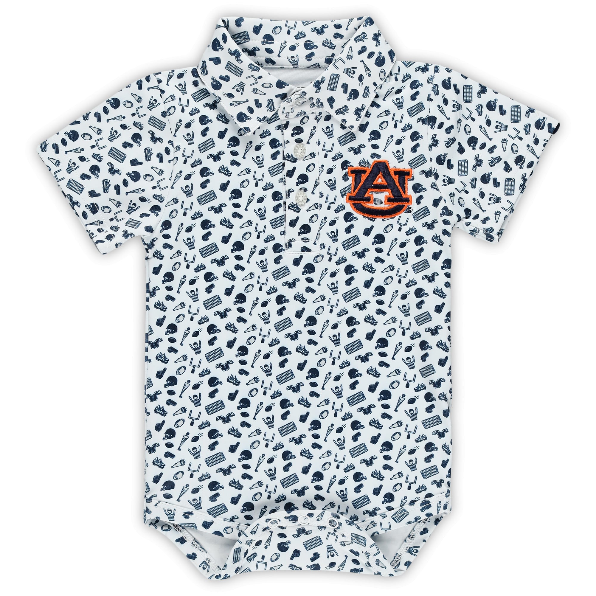 Infant Garb White Auburn Tigers Tom Allover Print Performance Polo Bodysuit