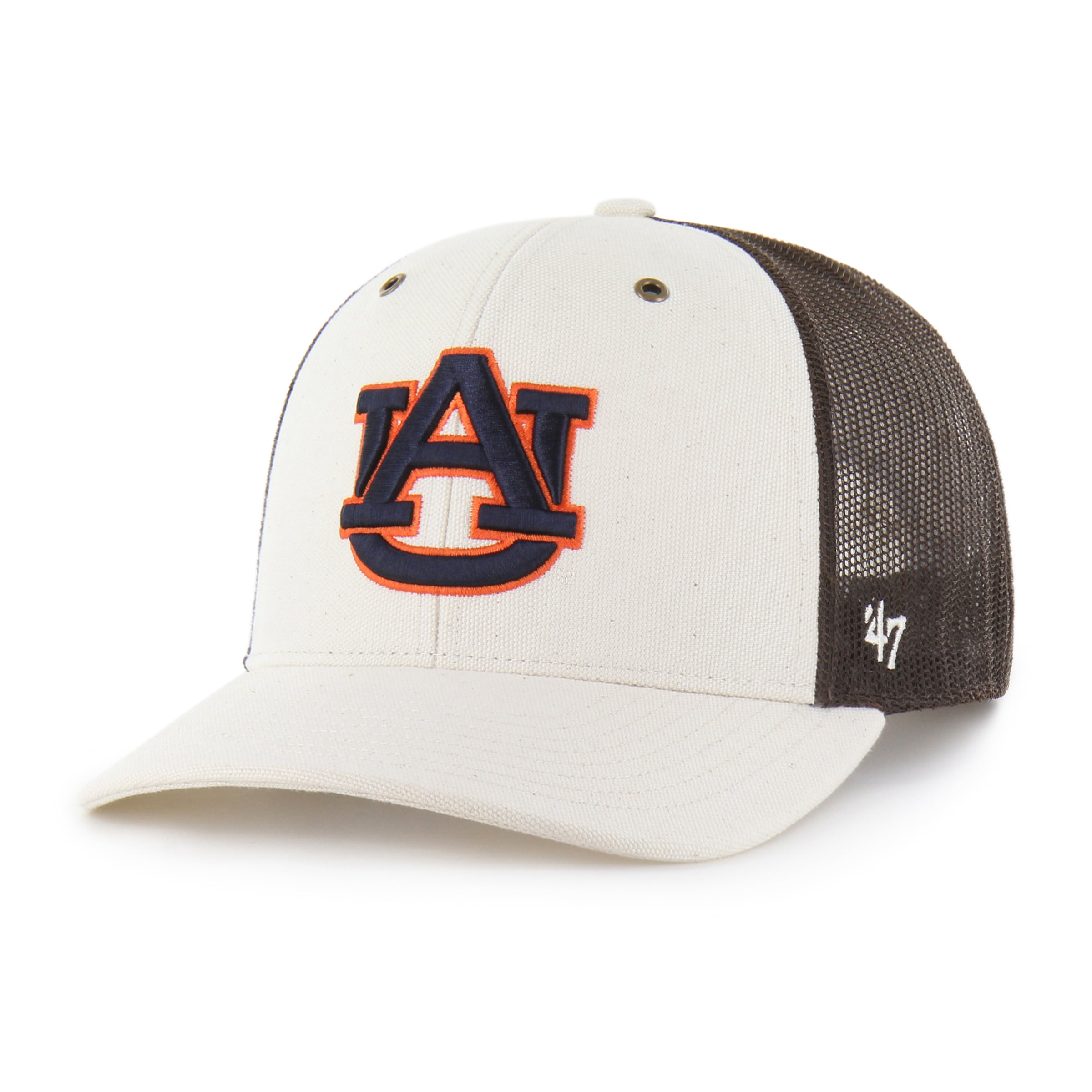 Men's Carhartt x '47 Natural/Brown Auburn Tigers Undyed Trucker Adjustable Hat