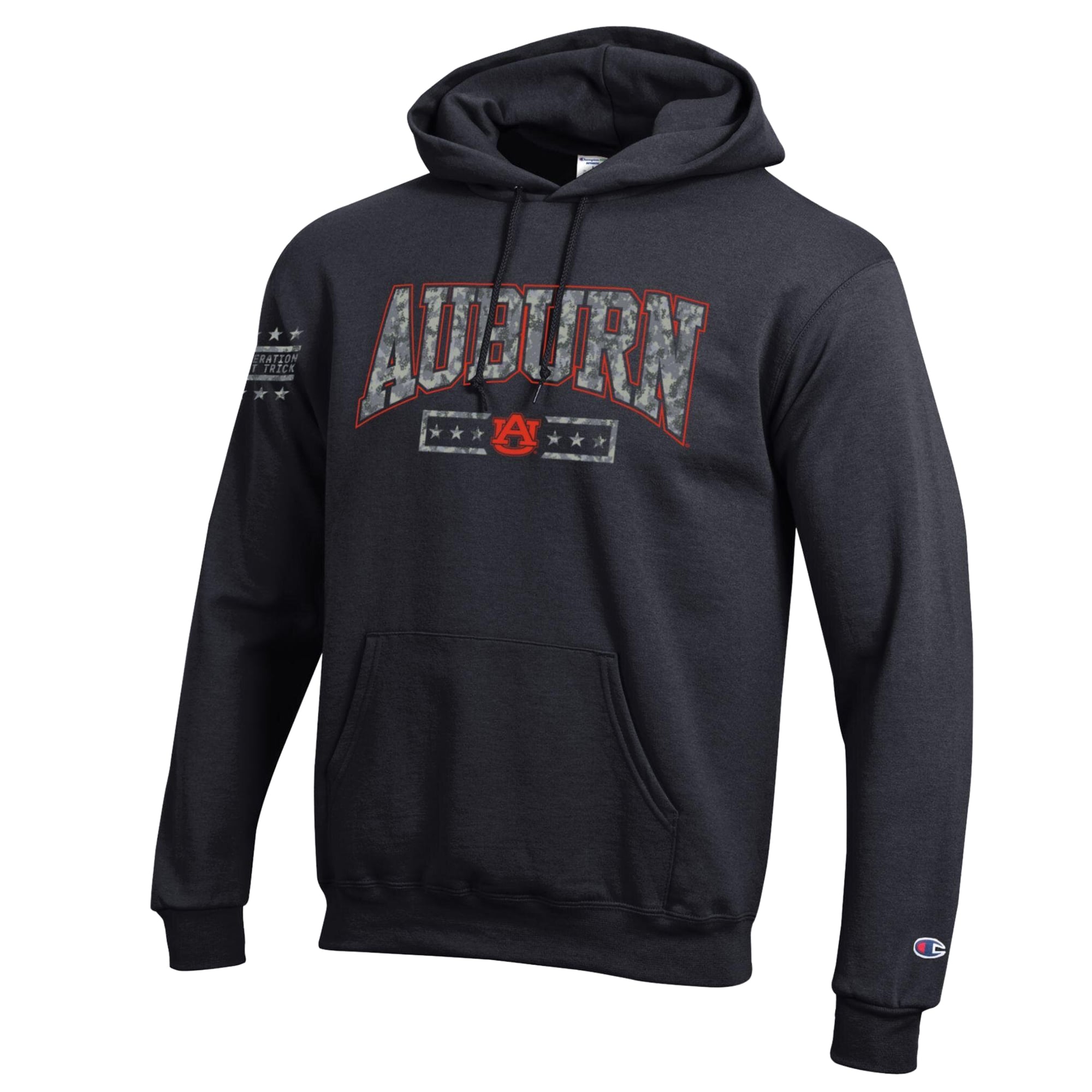 Sweat à capuche en polaire Powerblend noir Champion Auburn Tigers Operation Hat Trick Camo Script pour homme