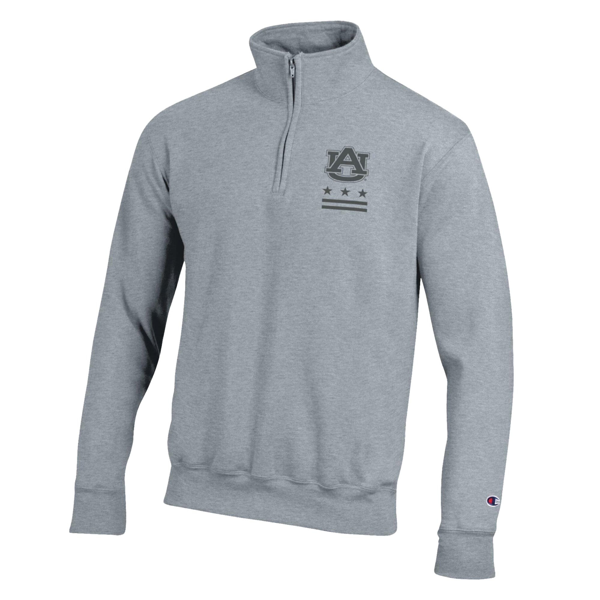 Pull-over à col zippé Champion Heather Gray Auburn Tigers Operation Hat Trick Flag en polaire Powerblend pour homme